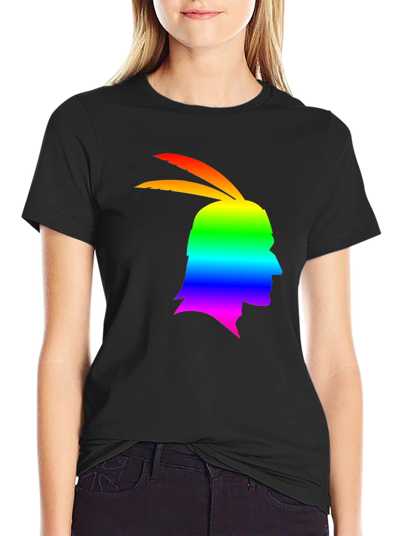 Rainbow Indian Chief Silhouette Graphic T-Shirt