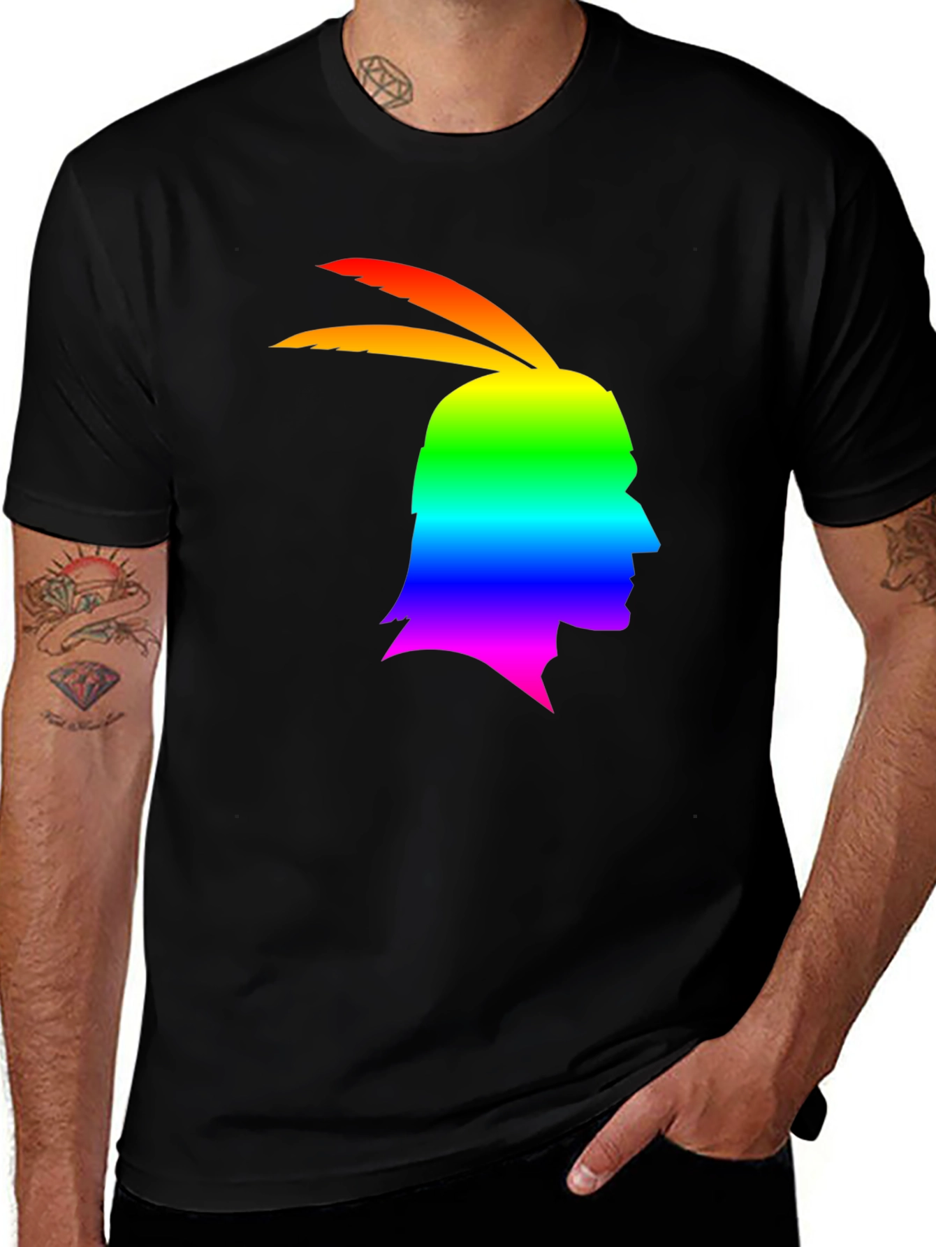 Rainbow Indian Chief Silhouette Graphic T-Shirt