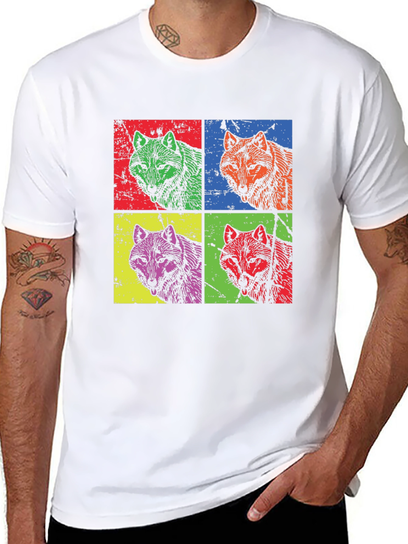 Pop Art Wolf Graphic T-Shirt - Bold Animal Print