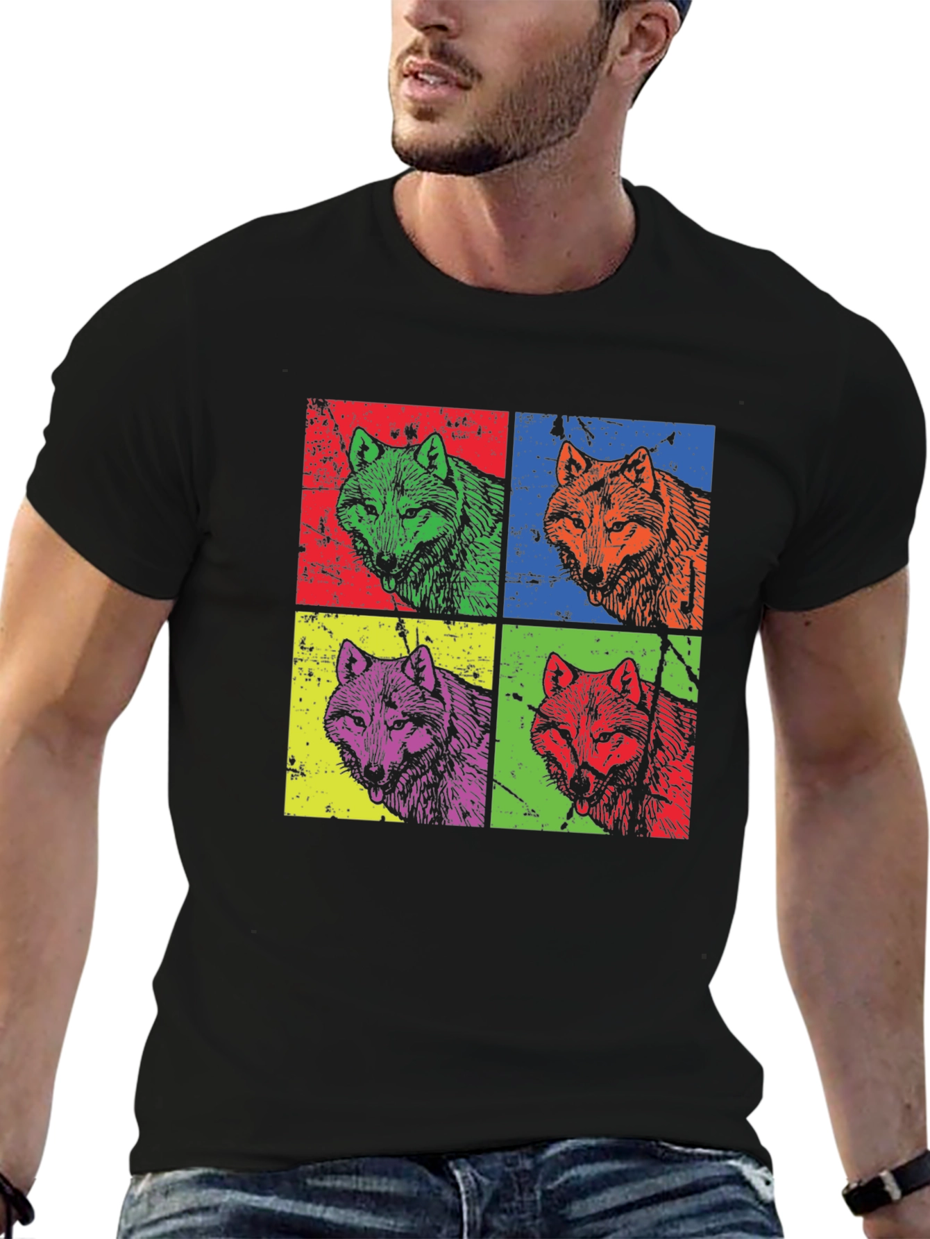 Pop Art Wolf Graphic T-Shirt - Bold Animal Print