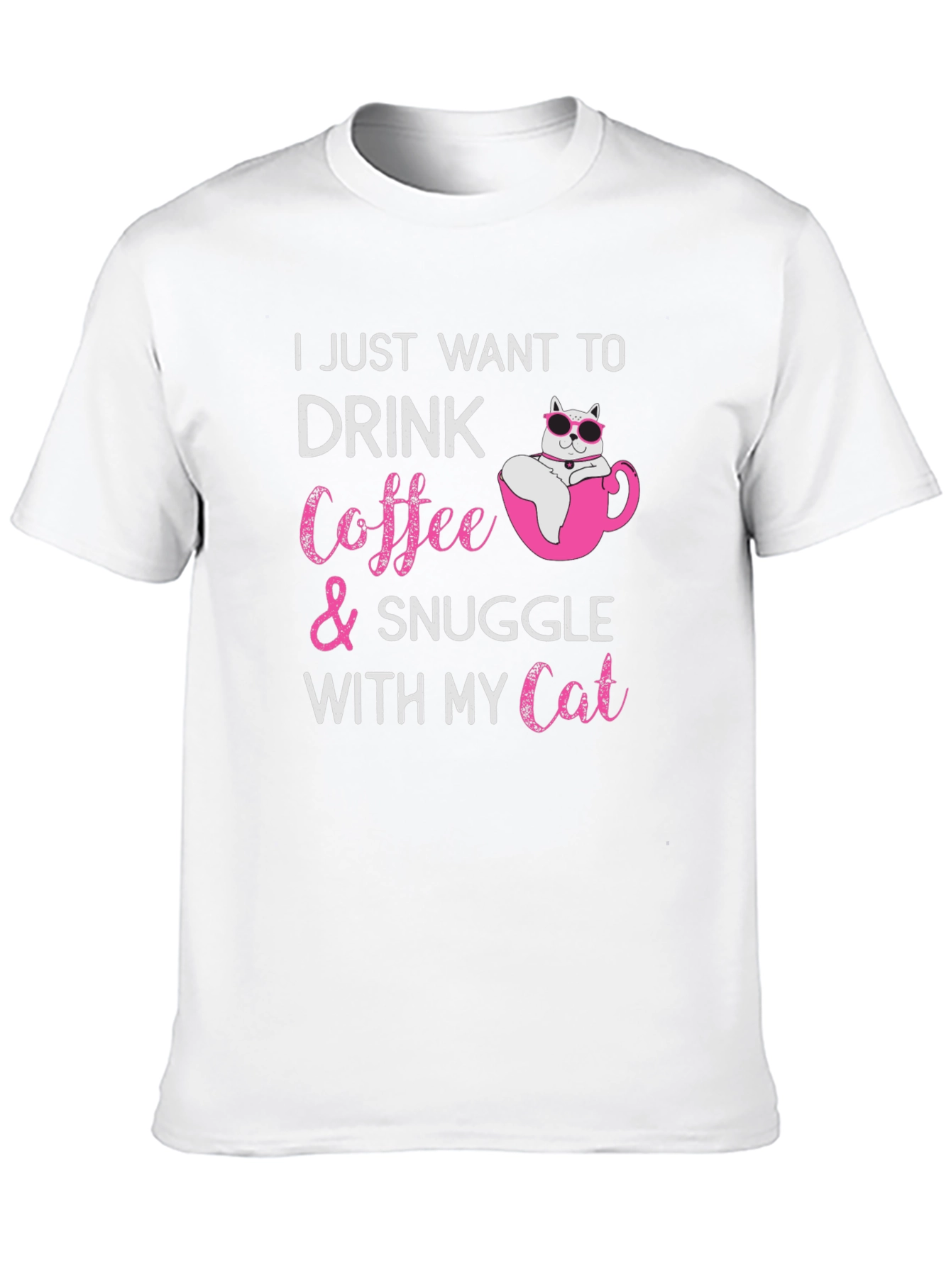 Cat & Coffee Snuggle Black T-Shirt