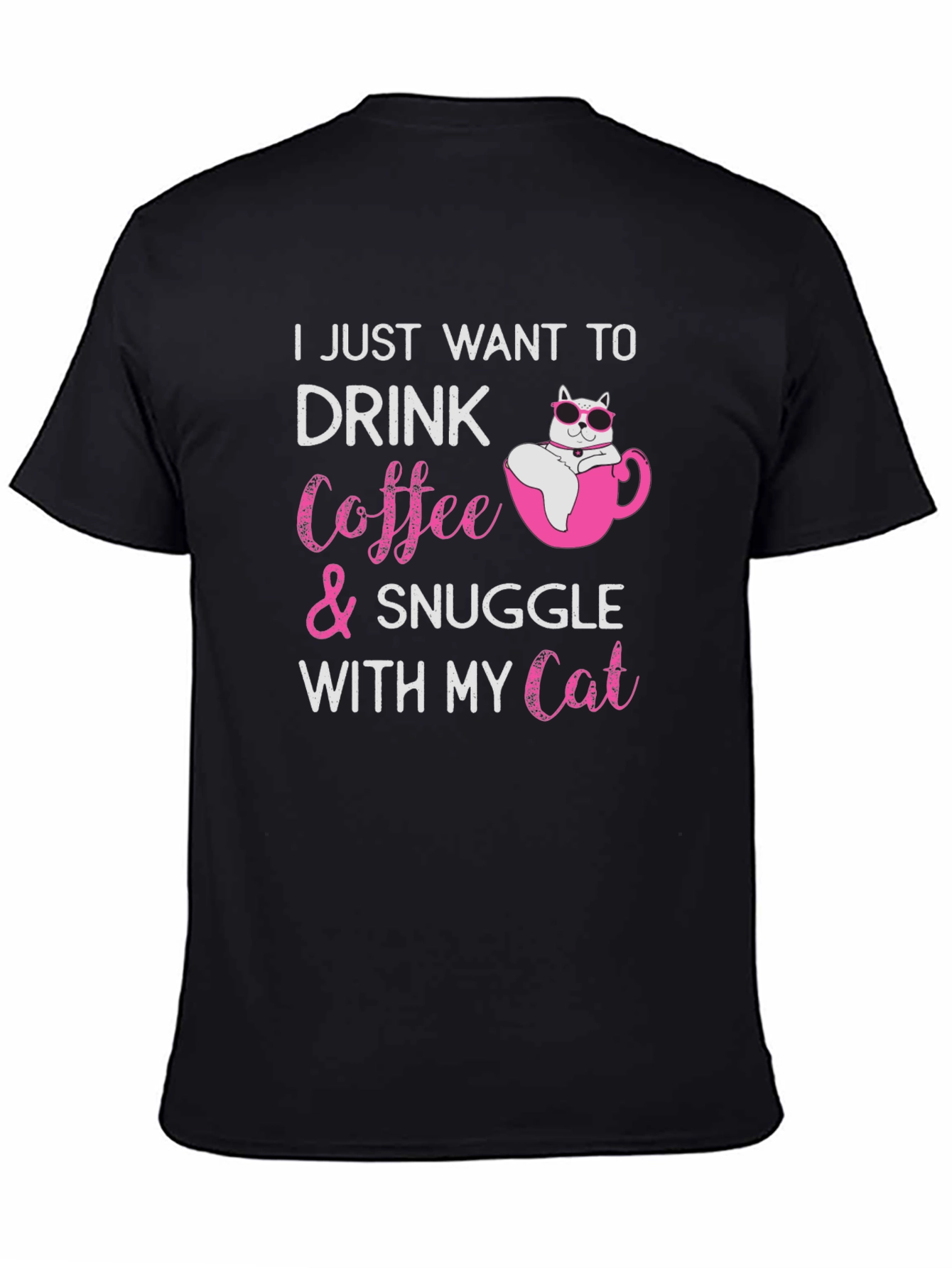 Cat & Coffee Snuggle Black T-Shirt