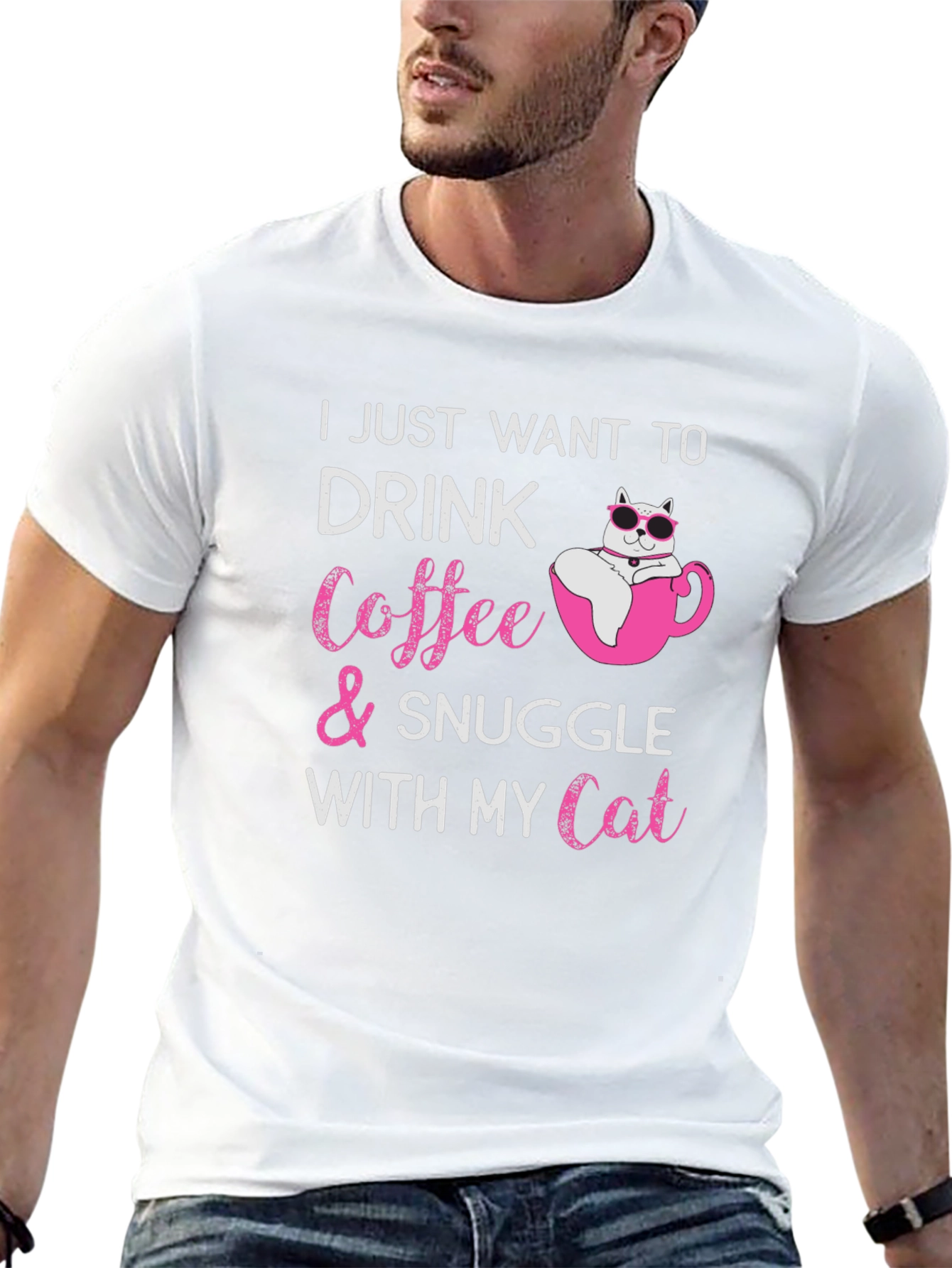 Cat & Coffee Snuggle Black T-Shirt