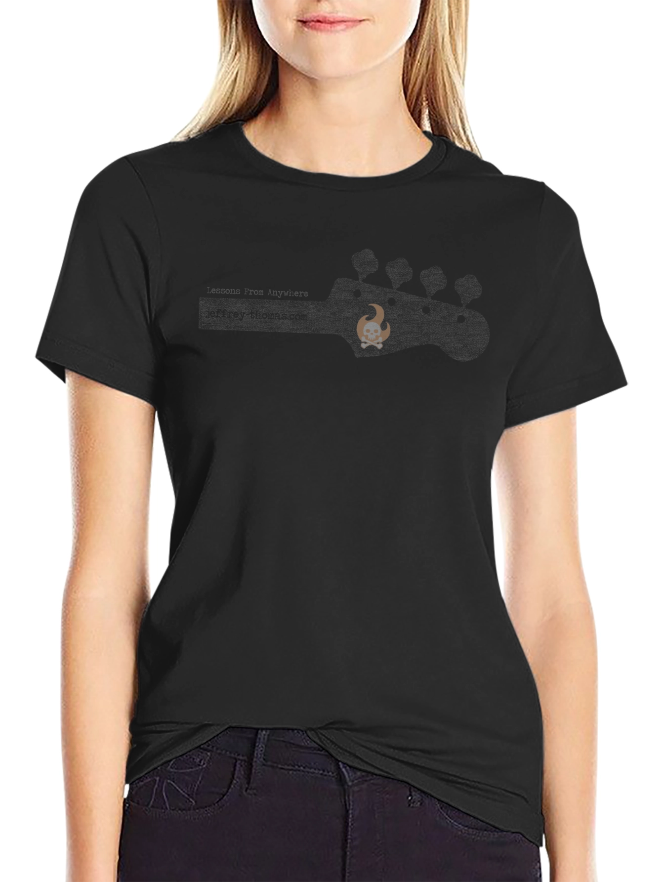 Mens Black Crew Neck T-Shirt with Skull Graphic
