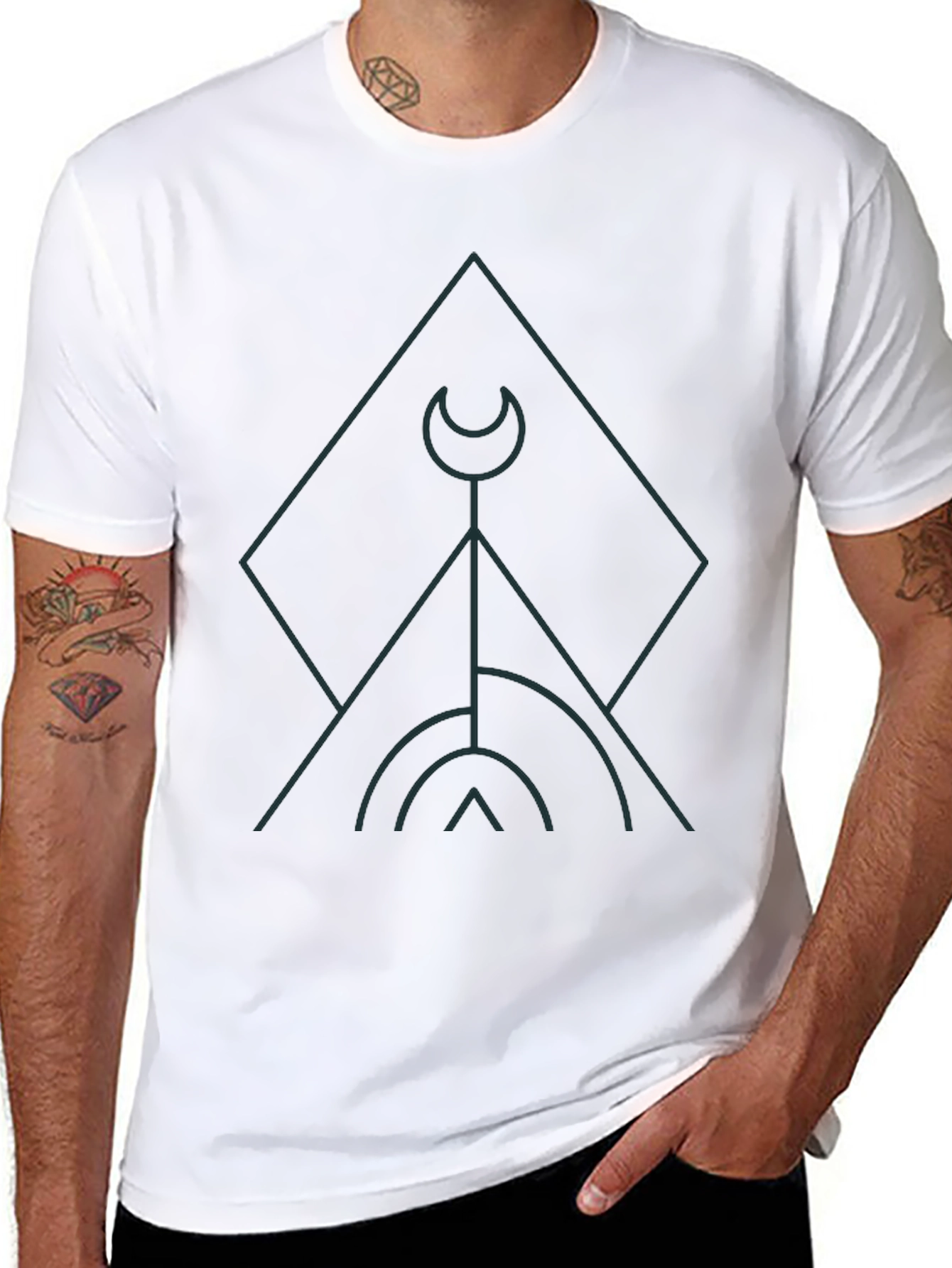 Geometric Graphic Print Black T-Shirt