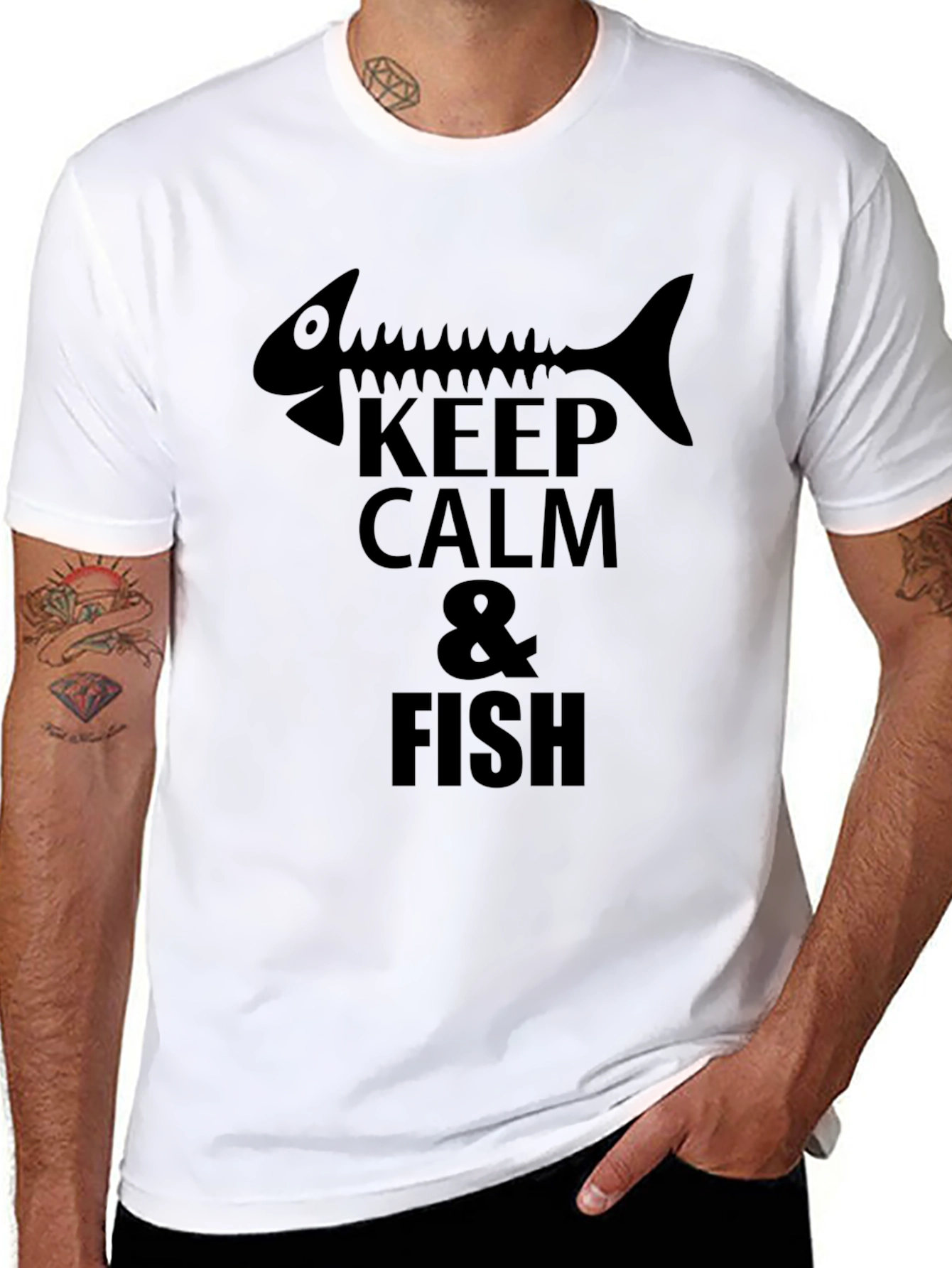 Keep Calm & Fish T-Shirt Black Cotton
