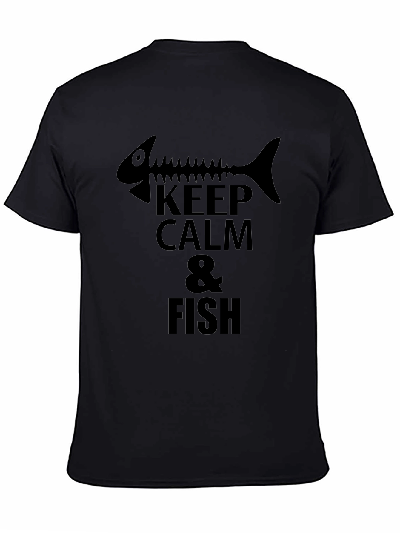 Keep Calm & Fish T-Shirt Black Cotton