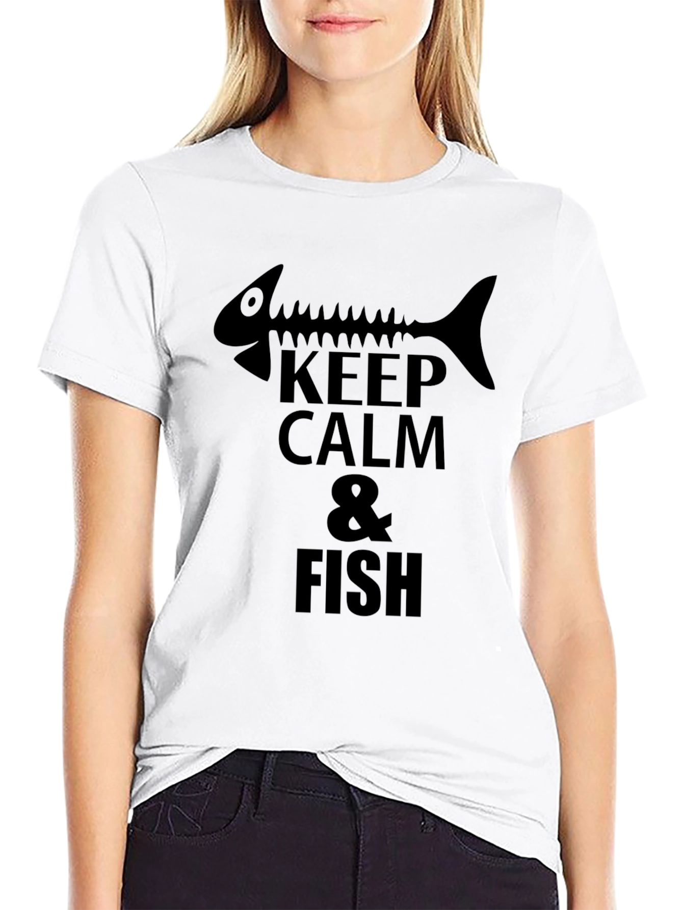 Keep Calm & Fish T-Shirt Black Cotton