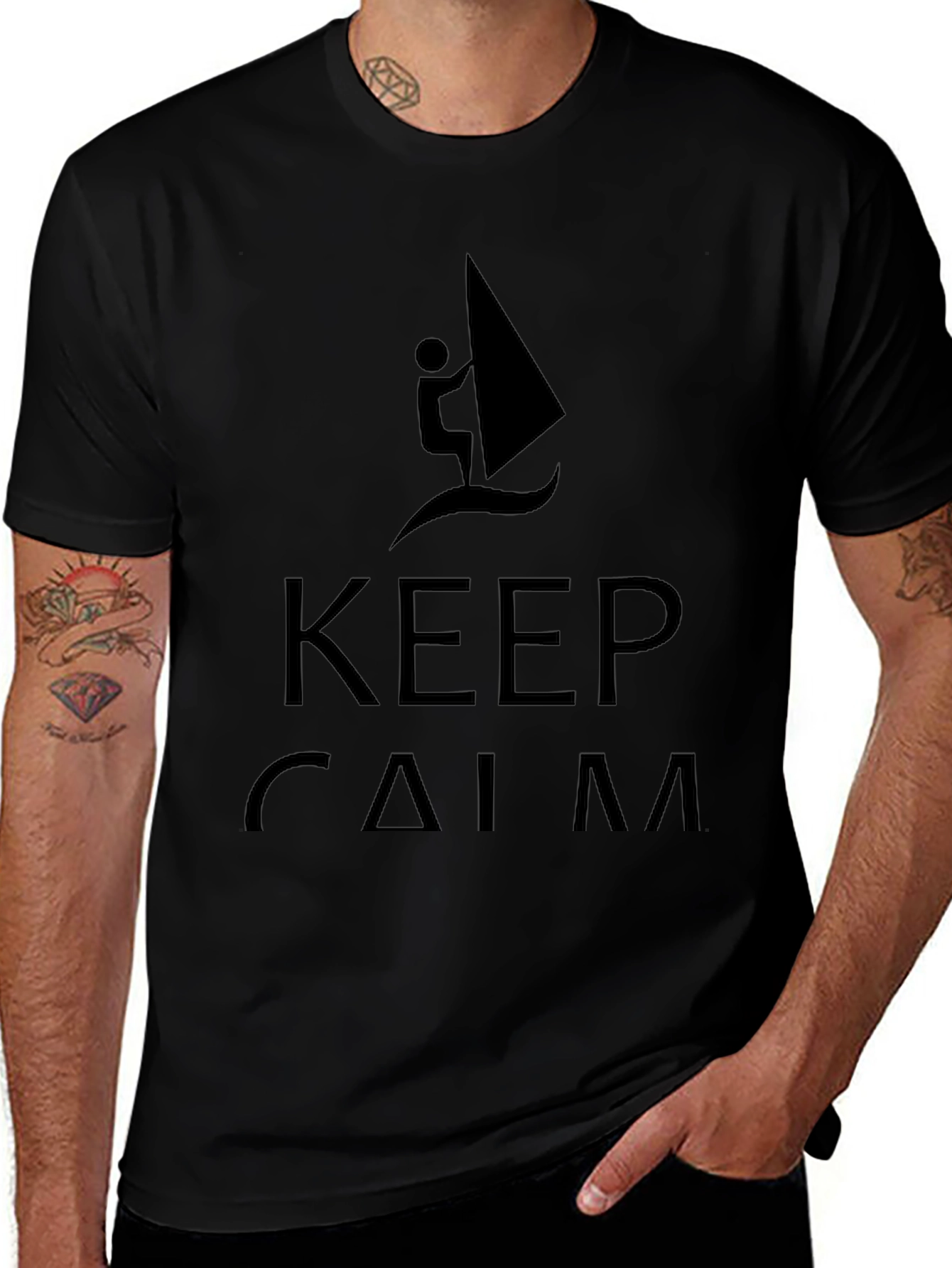 Keep Calm Windsurfing Black T-Shirt