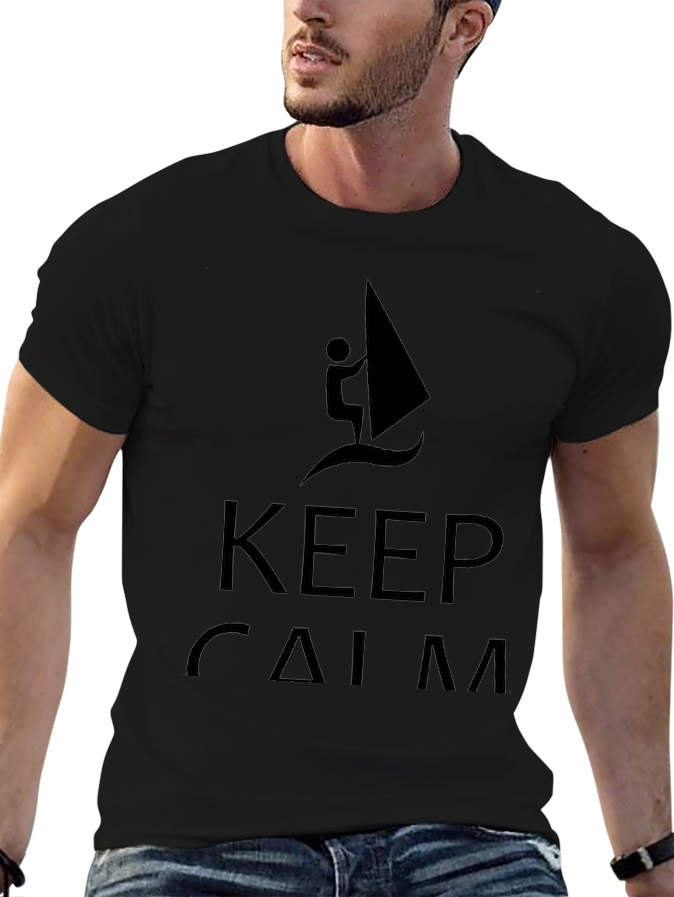 Keep Calm Windsurfing Black T-Shirt