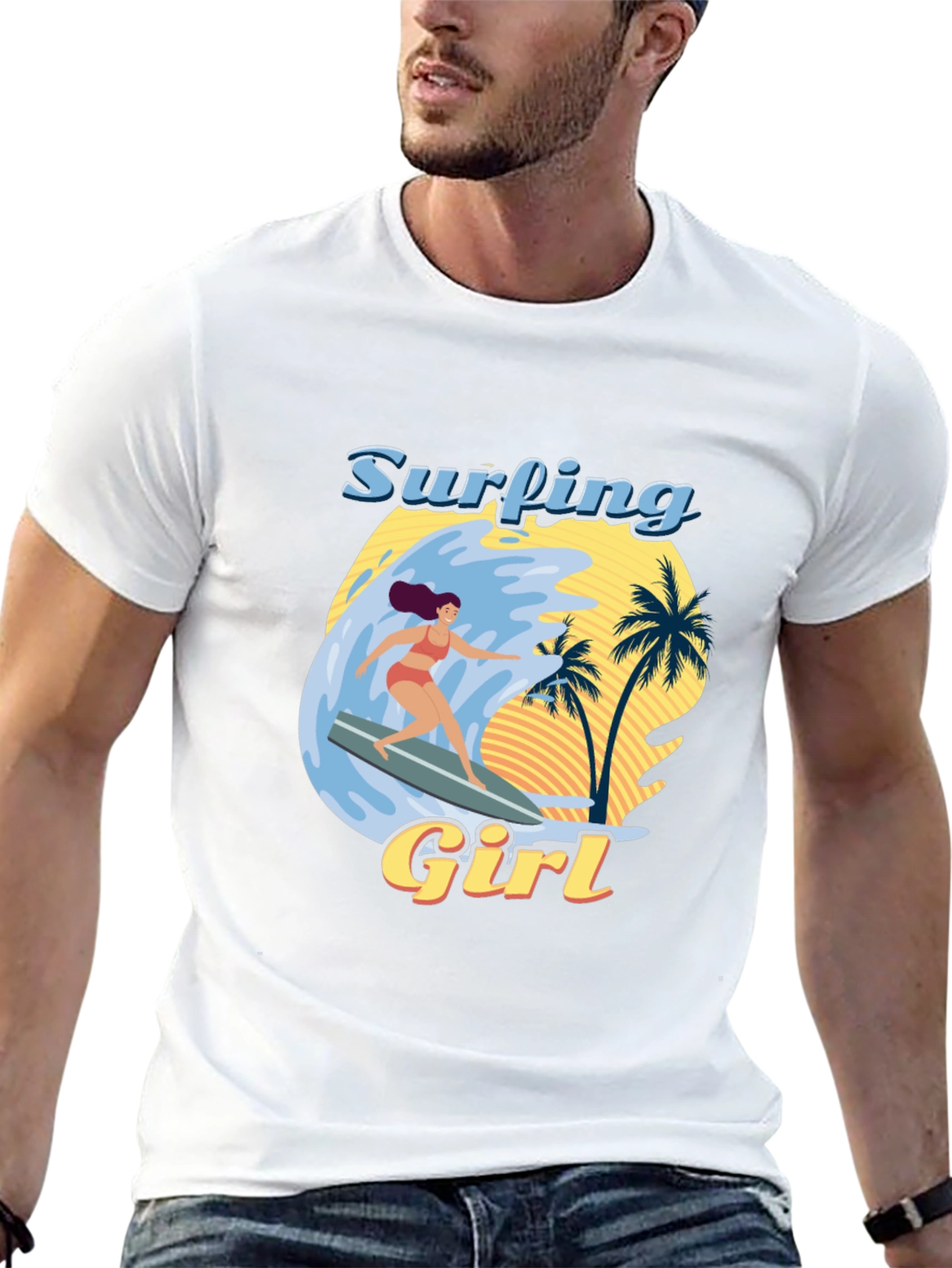 Surfing Girl Graphic Tee - Beach Vibes