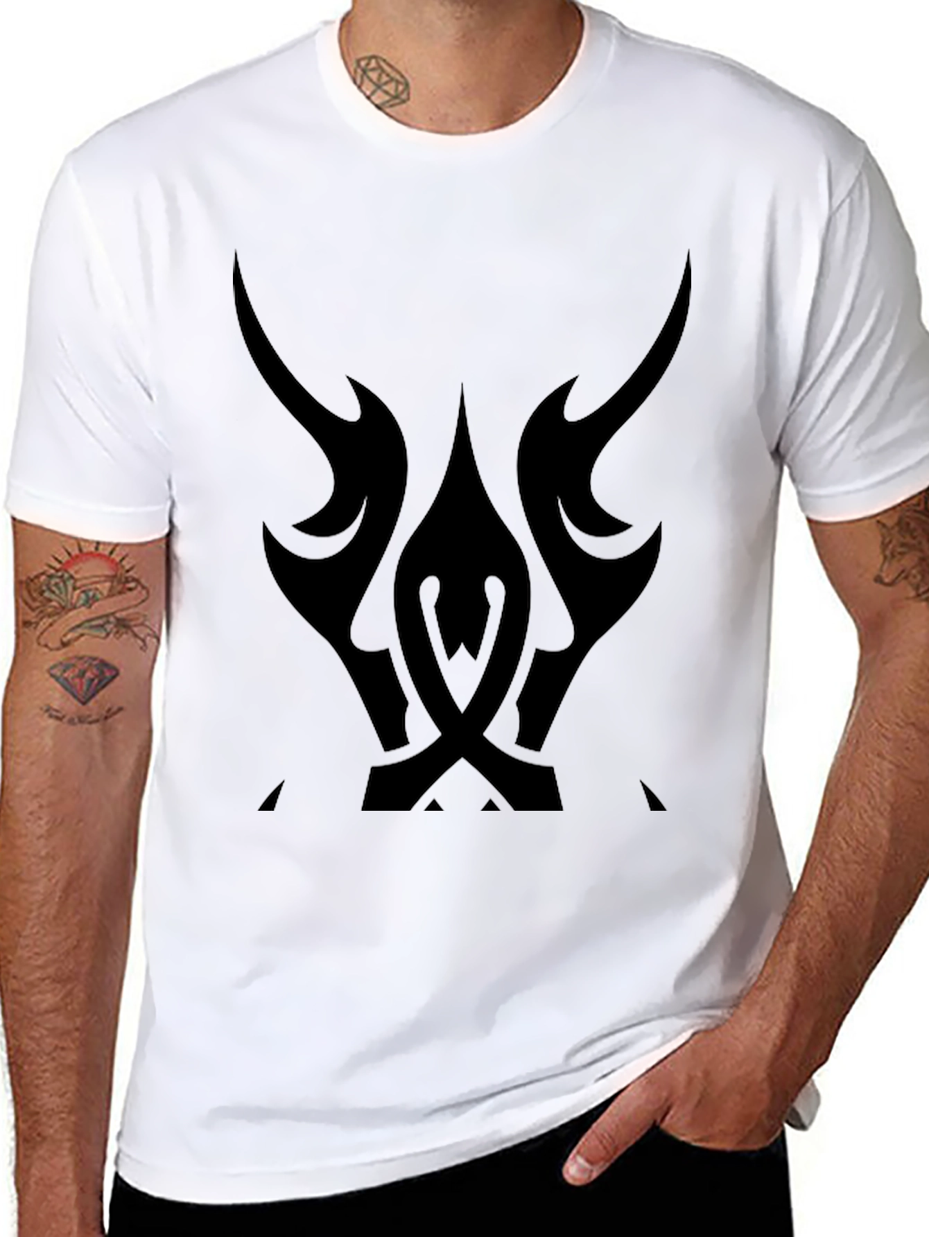Black Graphic Tee - Tribal Tattoo Style Design