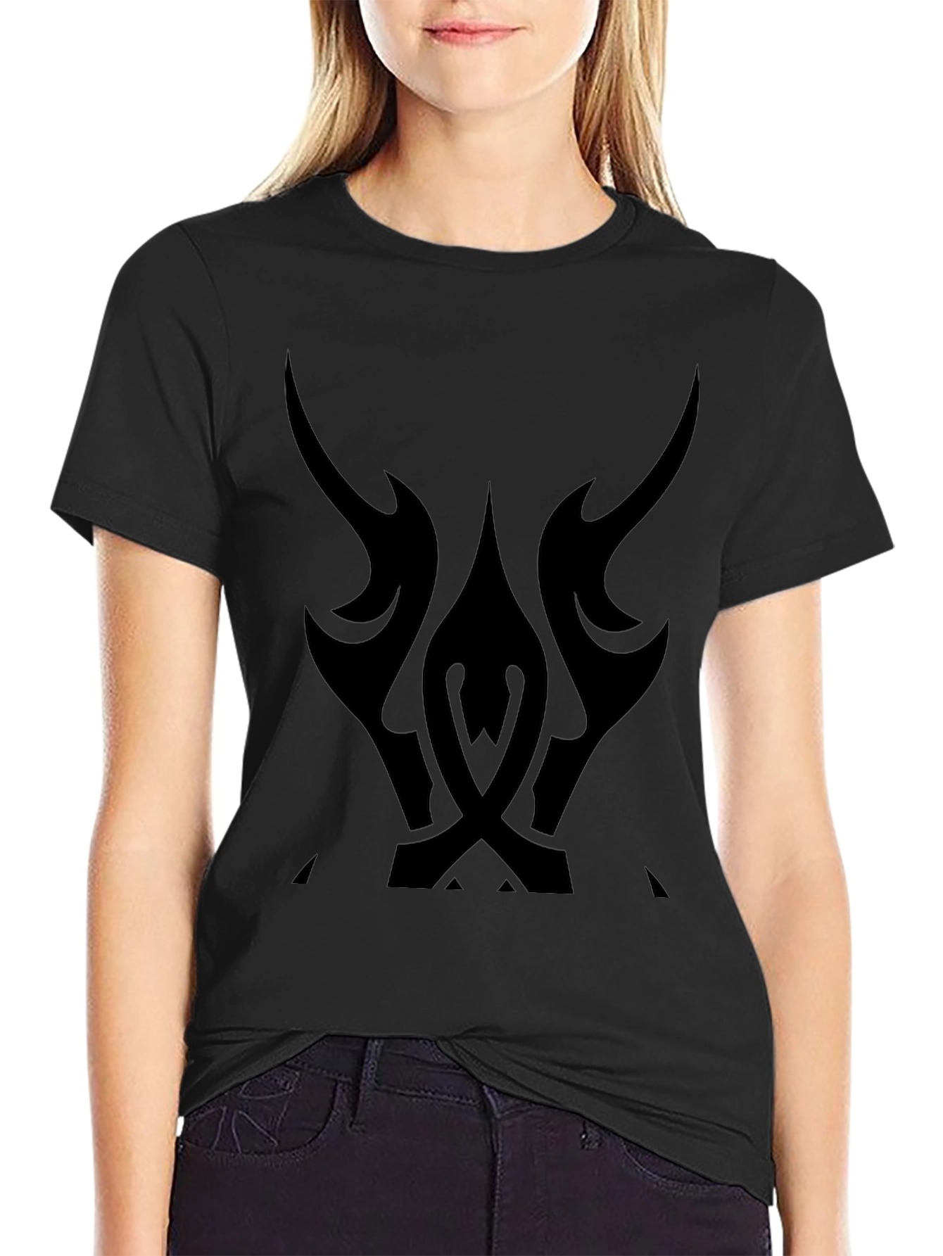 Black Graphic Tee - Tribal Tattoo Style Design