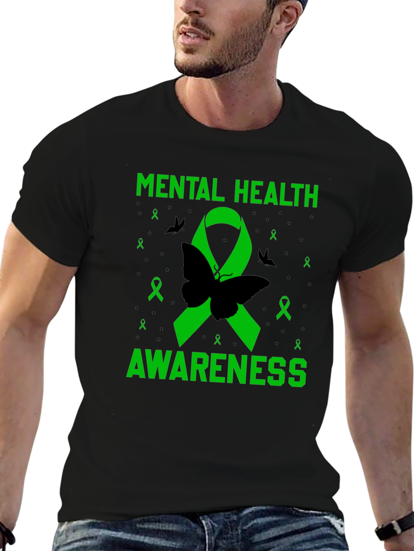 Mental Health Awareness Butterfly Ribbon T-Shirt
