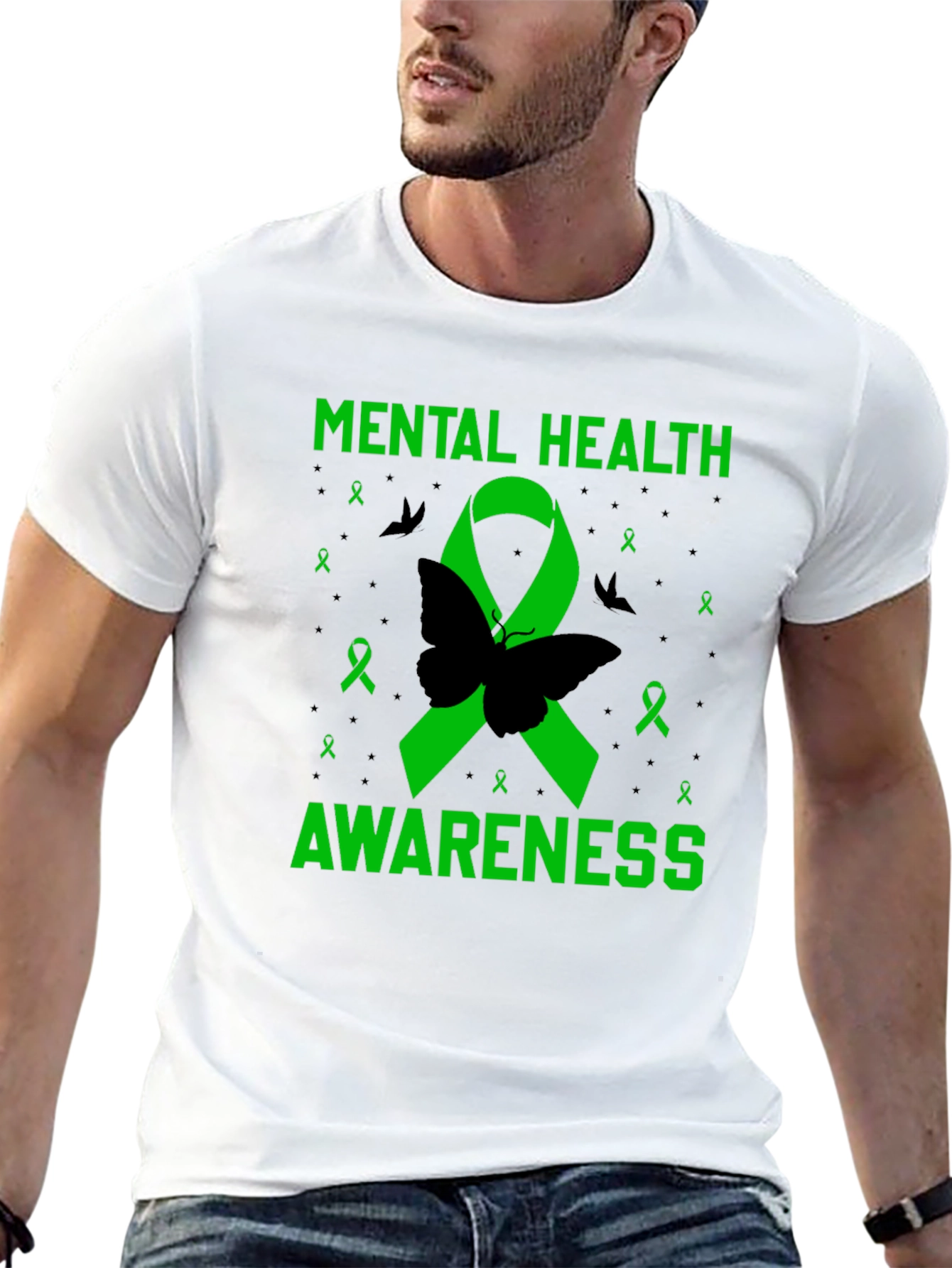 Mental Health Awareness Butterfly Ribbon T-Shirt