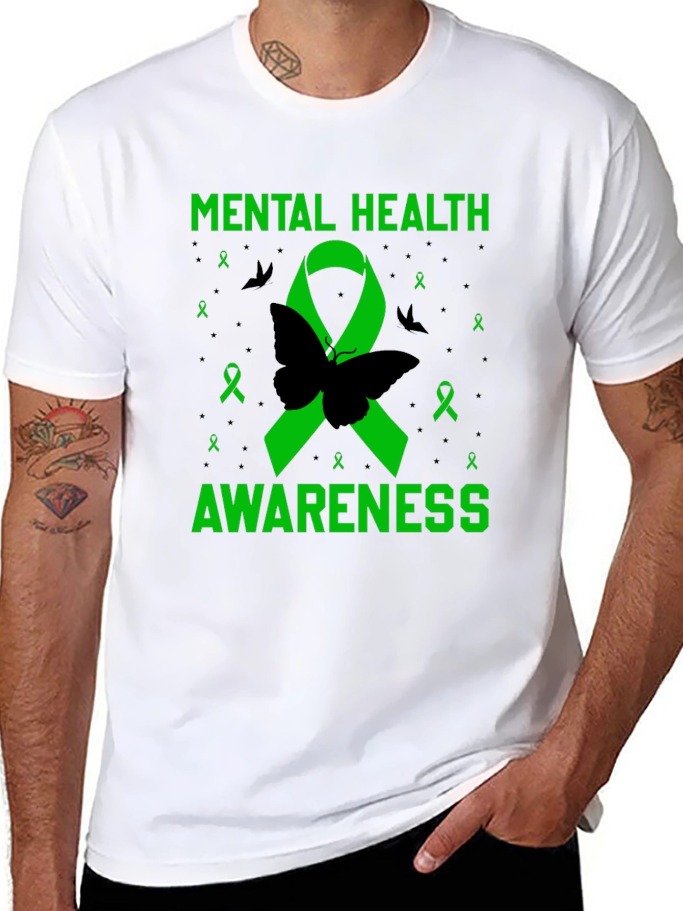 Mental Health Awareness Butterfly Ribbon T-Shirt