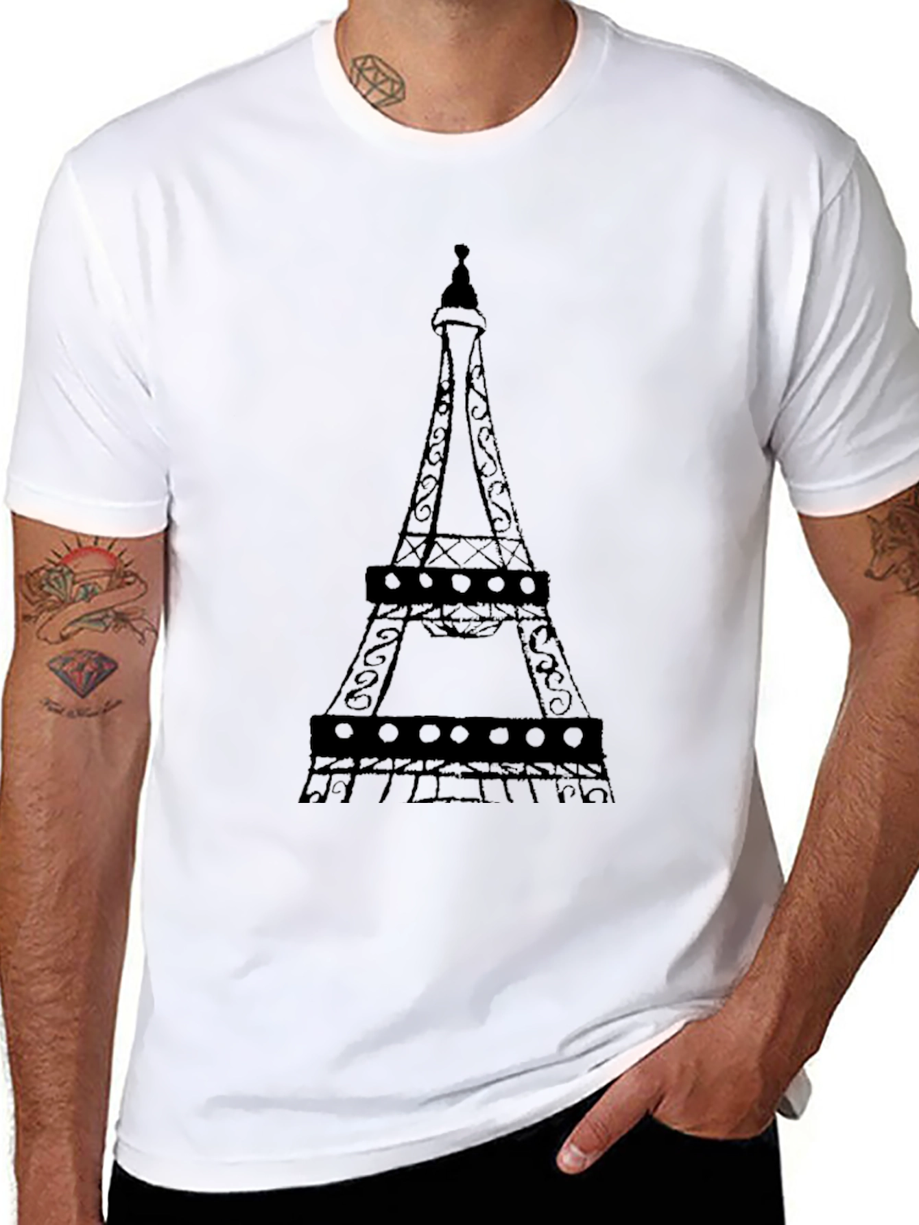 Eiffel Tower Graphic Tee - Black Cotton Casual Top
