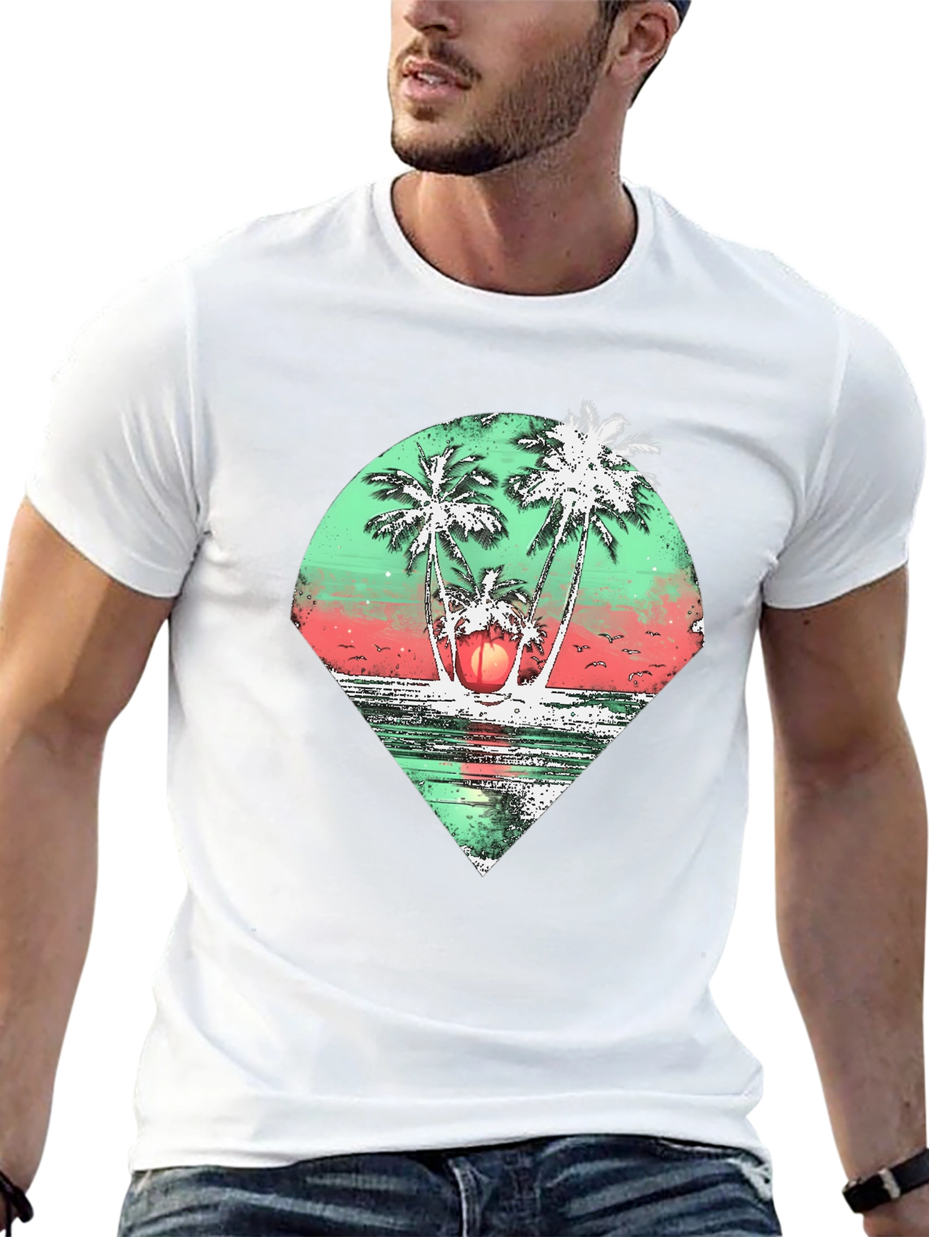 Tropical Palm Tree Graphic Tee - Black
