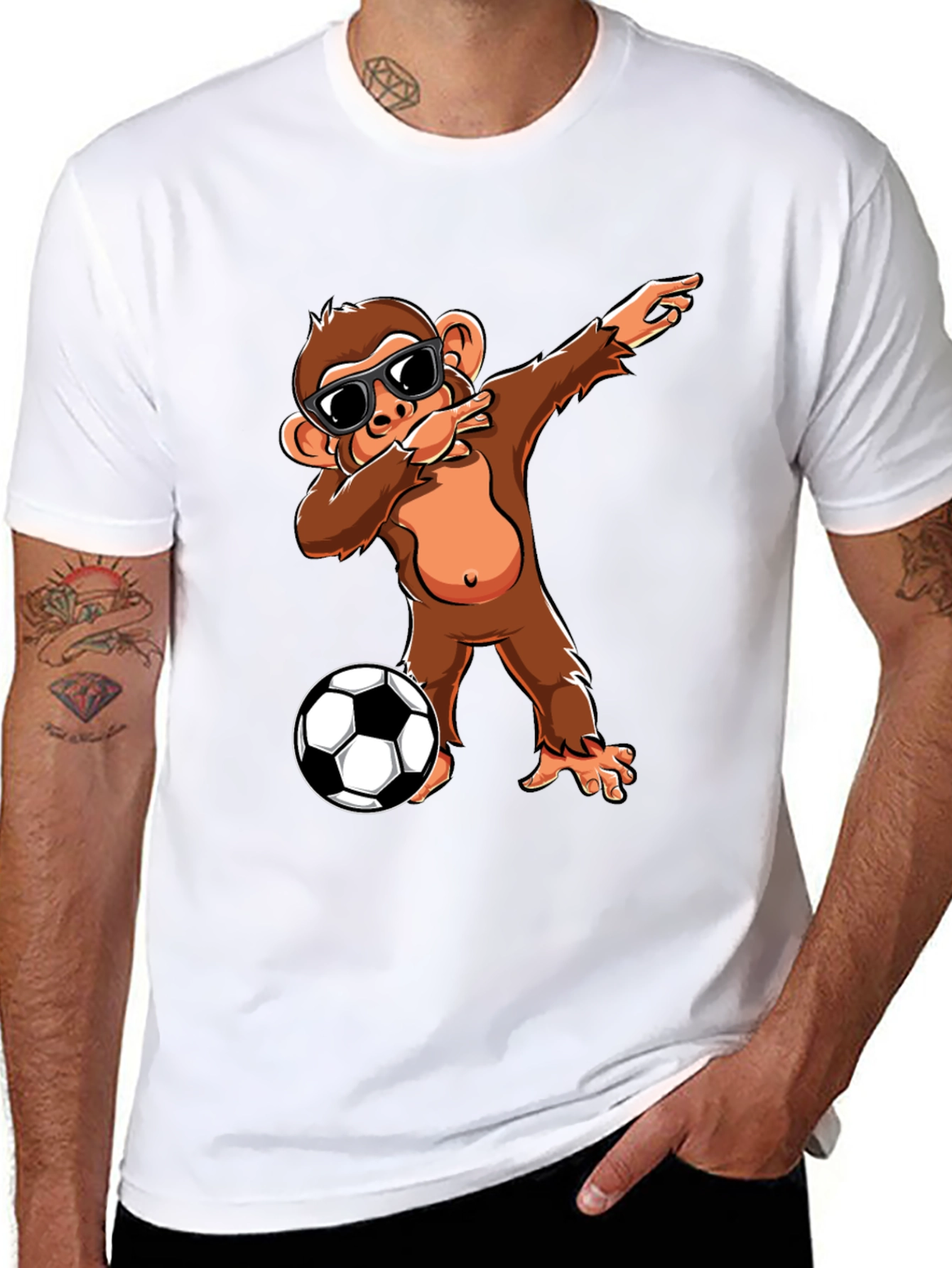 Monkey Dabbing with Soccer Ball Graphic Tee