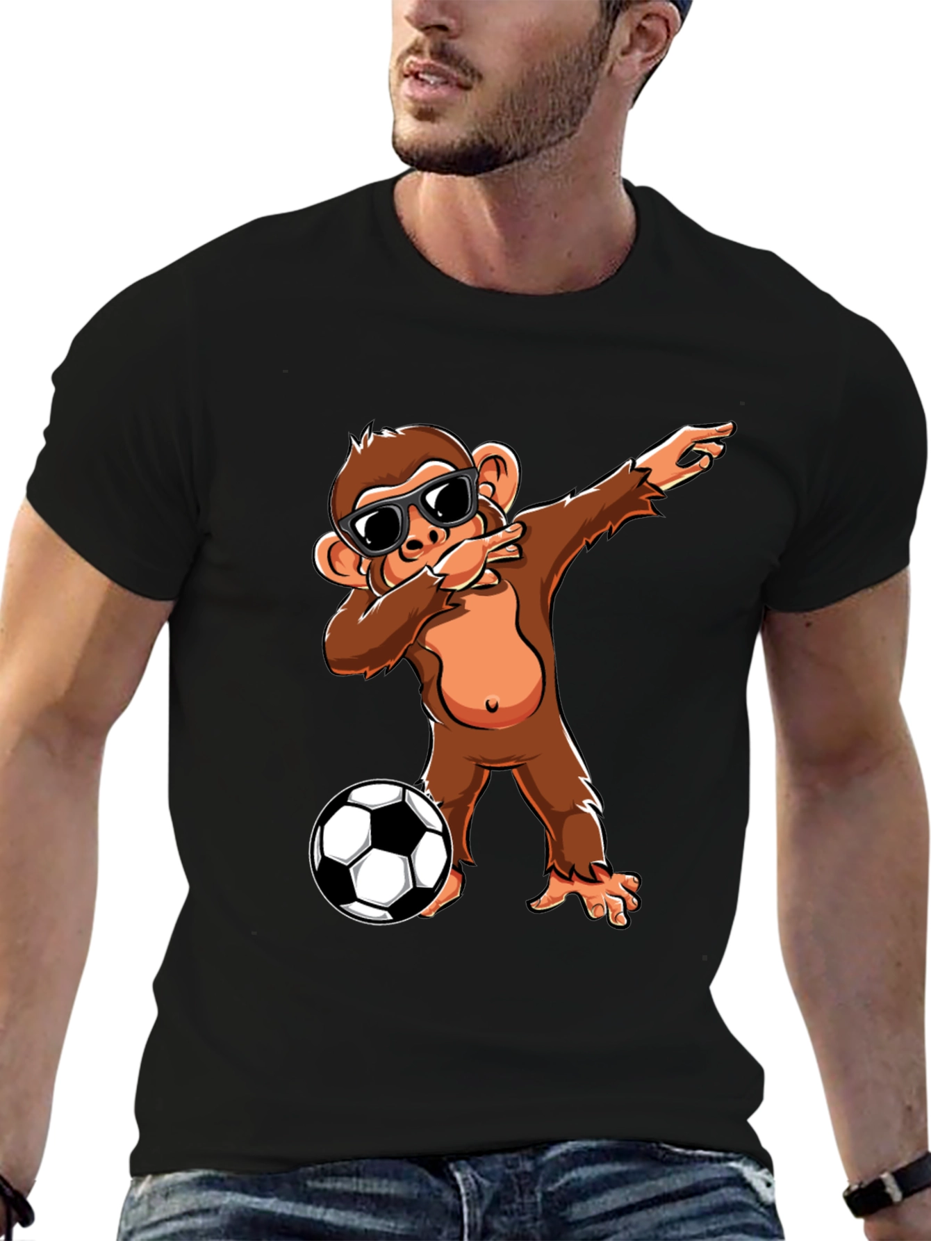 Monkey Dabbing with Soccer Ball Graphic Tee