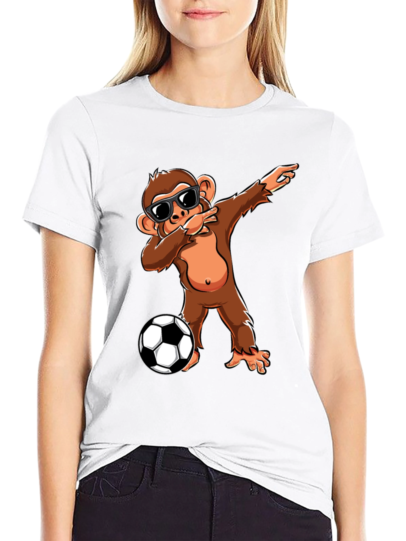 Monkey Dabbing with Soccer Ball Graphic Tee