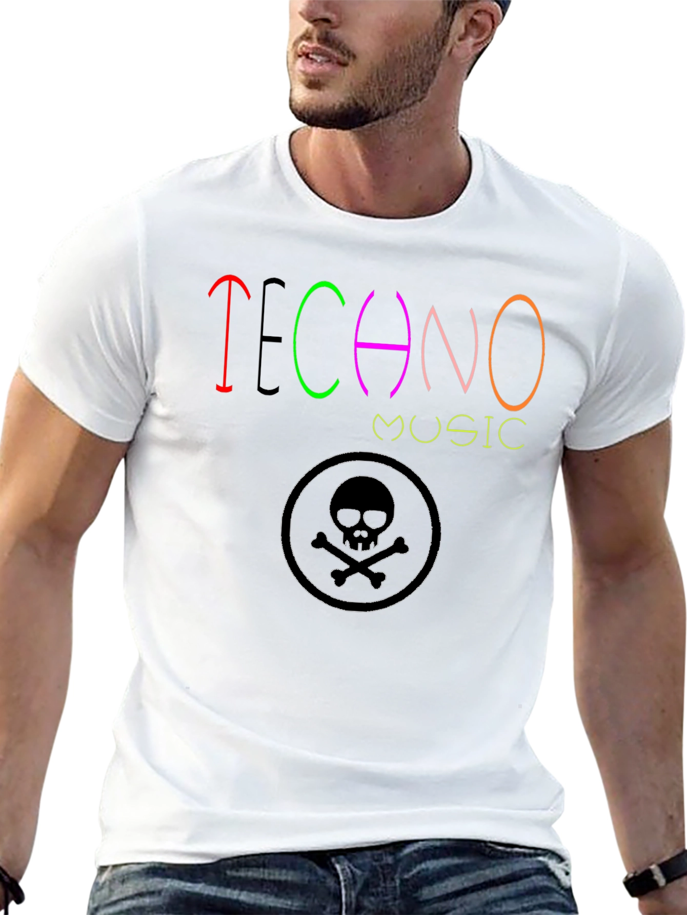 Techno Music Graphic T-Shirt - Skull Design