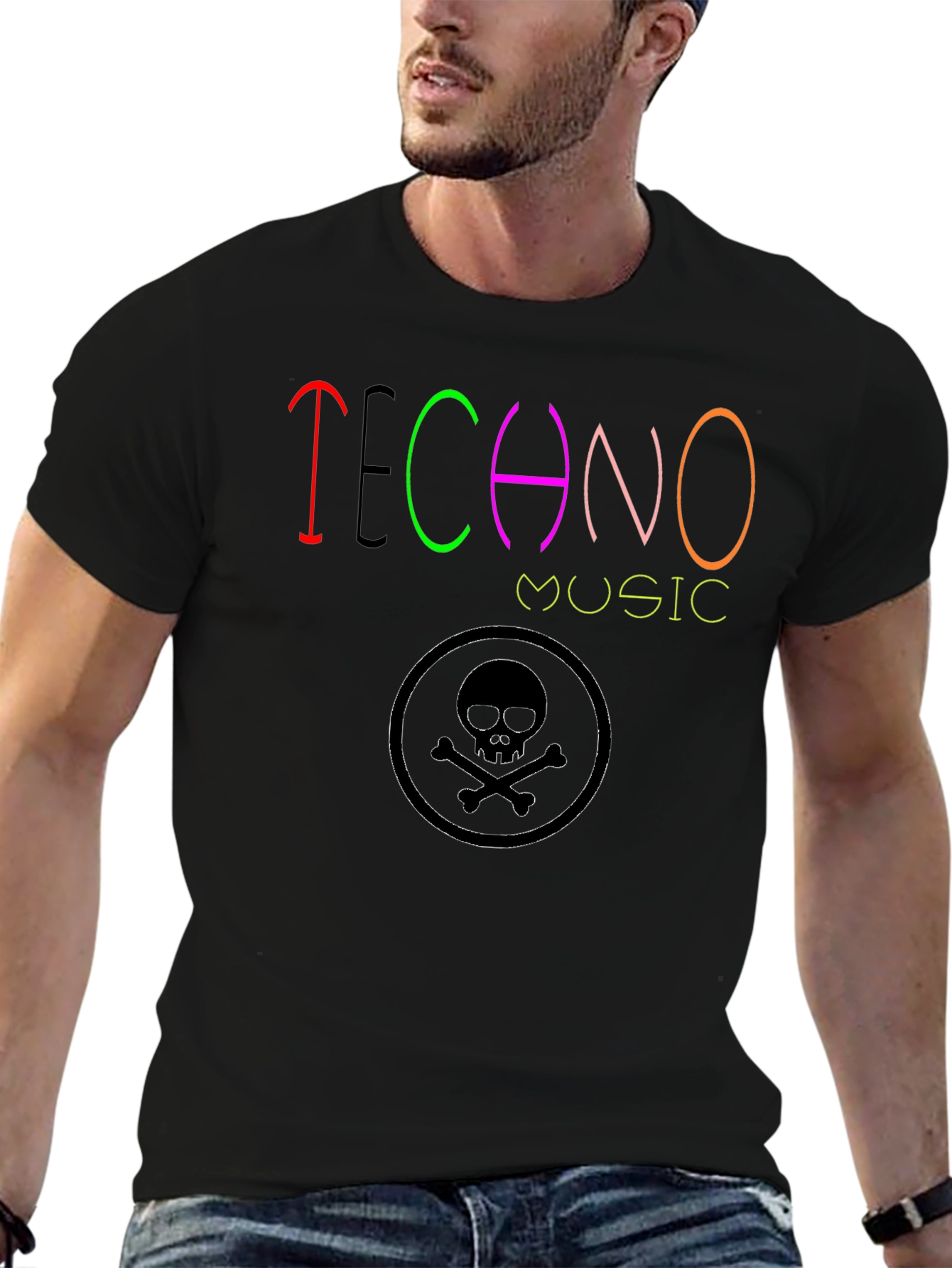 Techno Music Graphic T-Shirt - Skull Design
