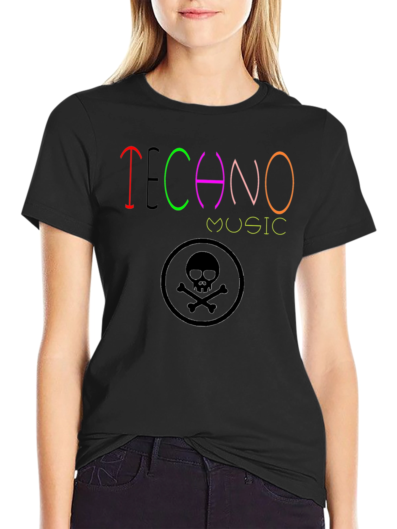 Techno Music Graphic T-Shirt - Skull Design