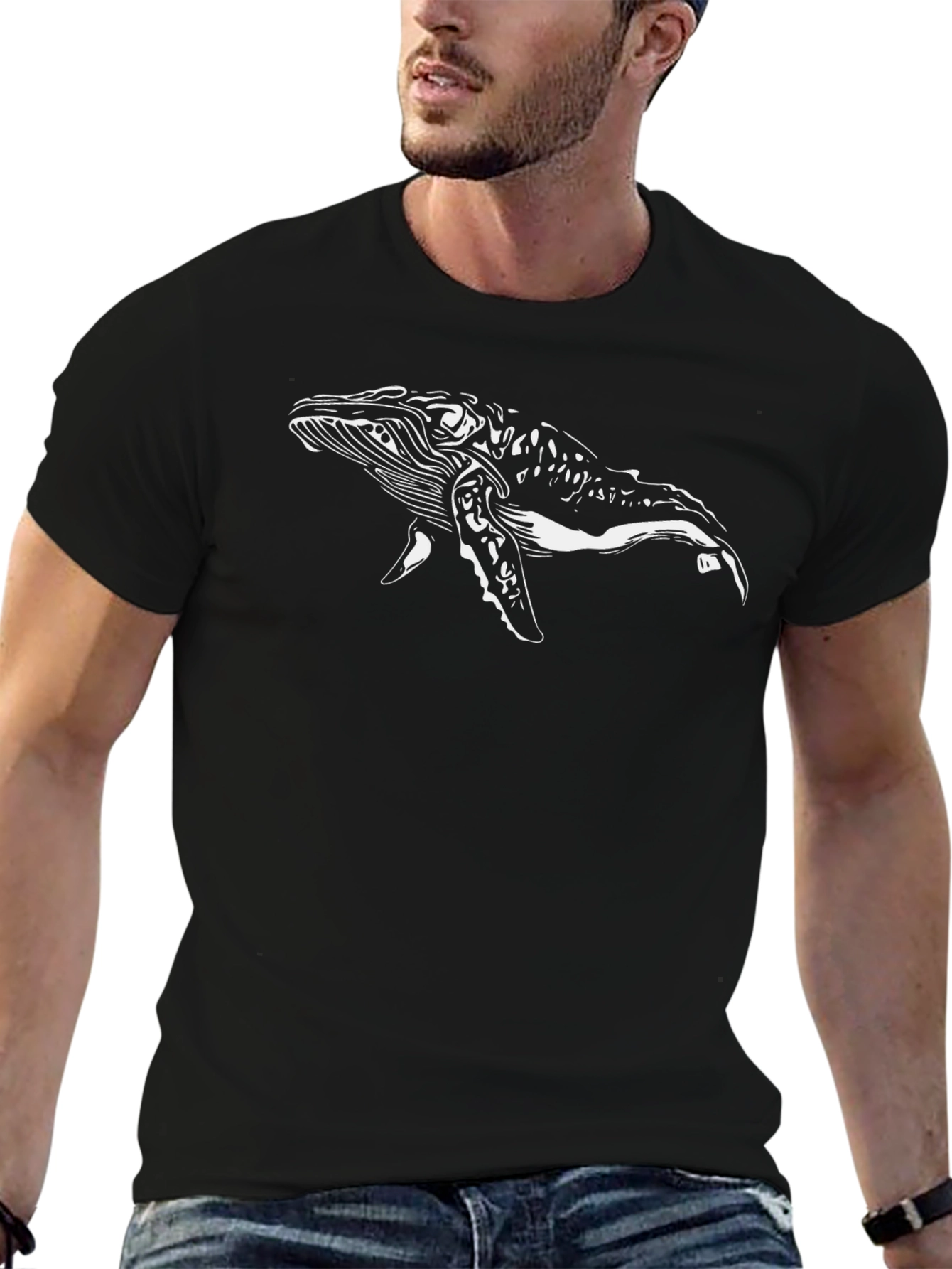 Whale Graphic T-Shirt - Black Crew Neck Tee