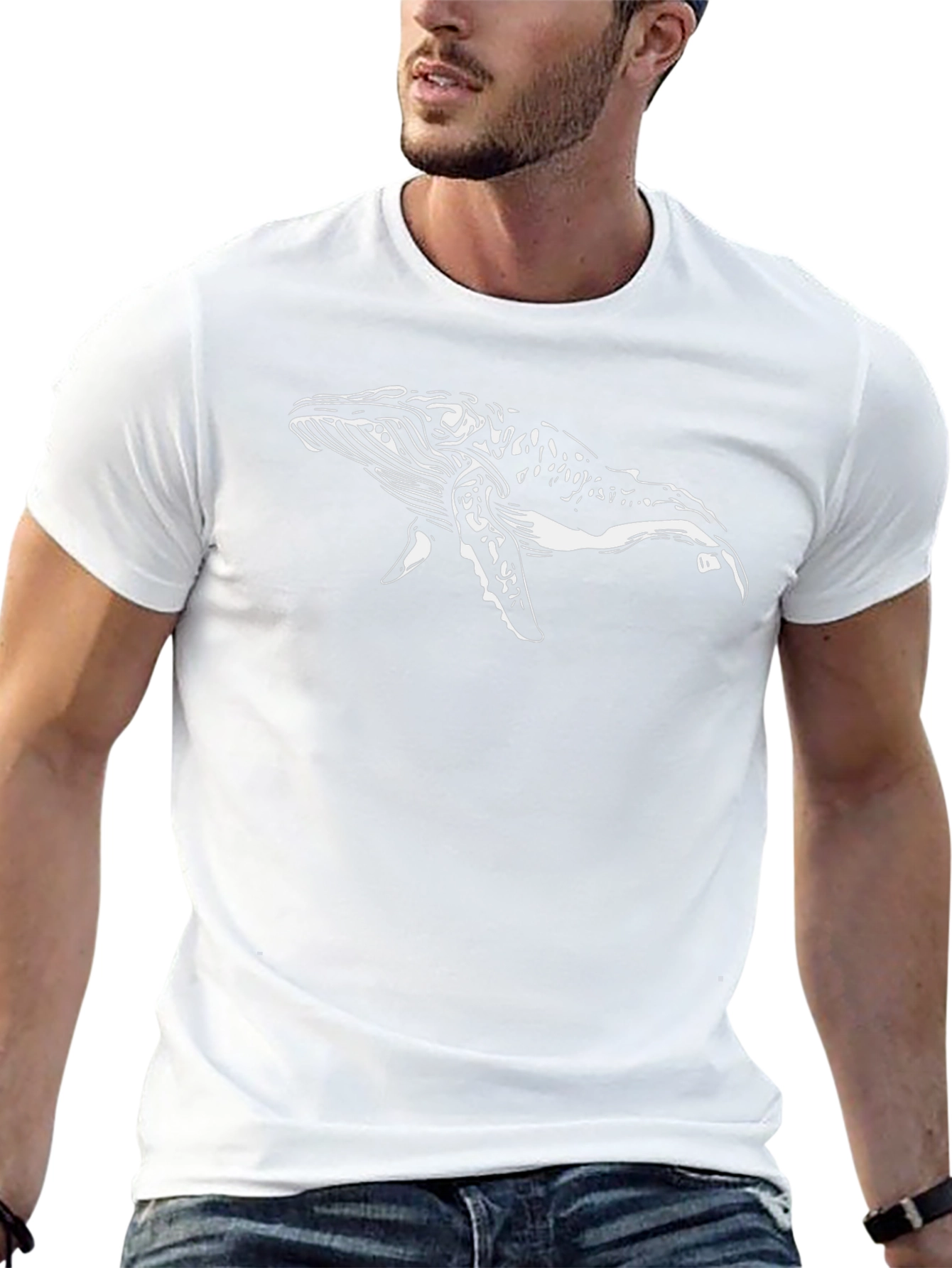 Whale Graphic T-Shirt - Black Crew Neck Tee