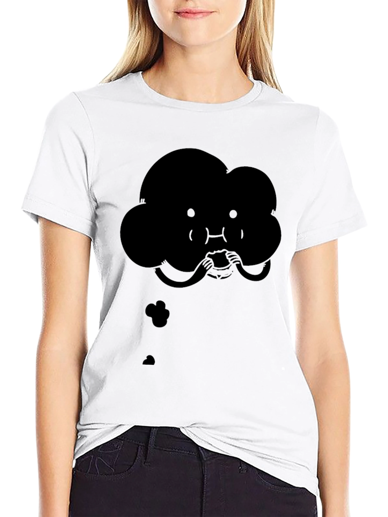 Quirky Cartoon Cloud Eating T-Shirt - Black