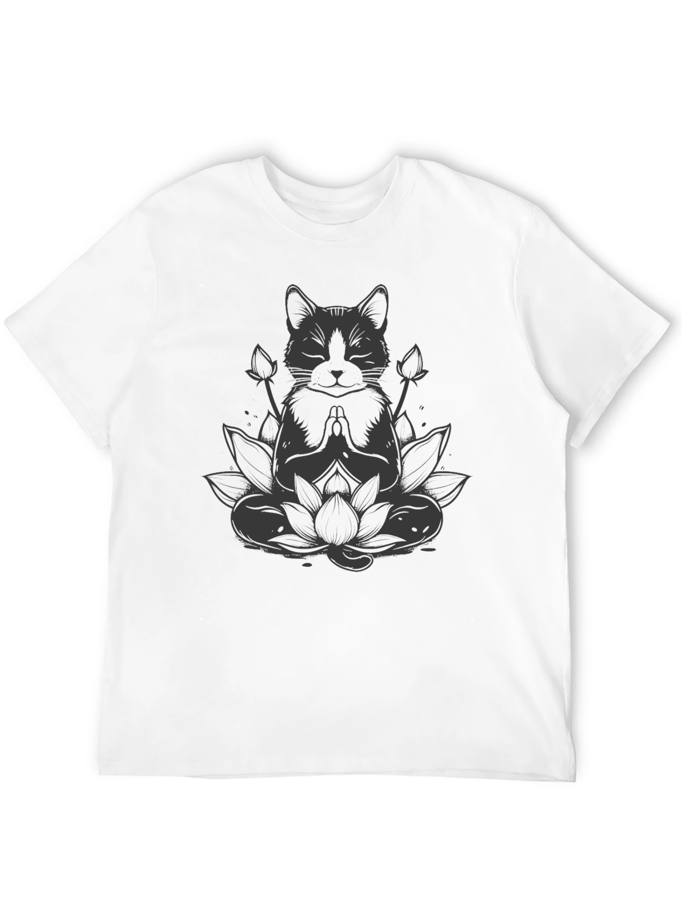 Zen Cat Lotus T-Shirt - Meditating Feline Tee