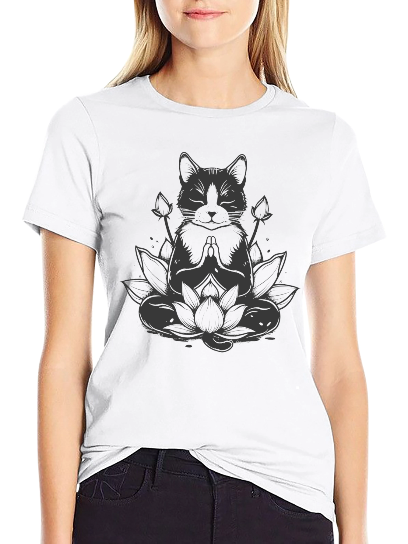 Zen Cat Lotus T-Shirt - Meditating Feline Tee