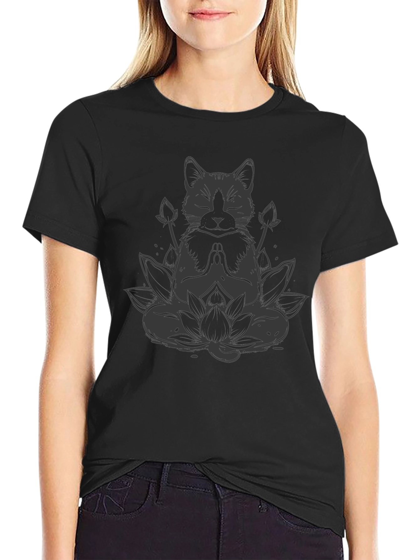 Zen Cat Lotus T-Shirt - Meditating Feline Tee