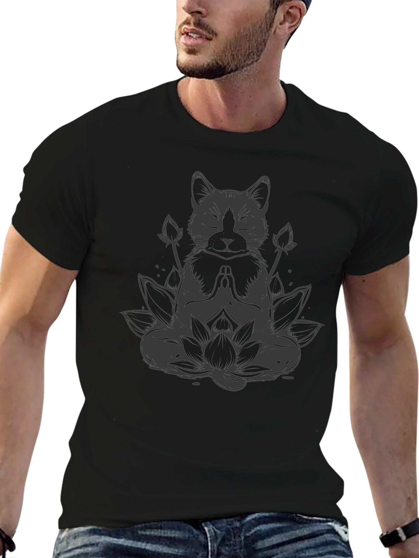 Zen Cat Lotus T-Shirt - Meditating Feline Tee