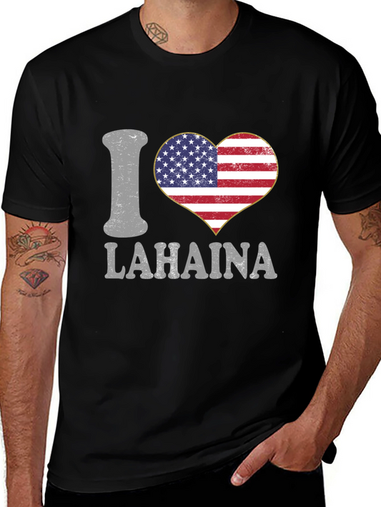 I Love Lahaina American Flag Heart T-Shirt