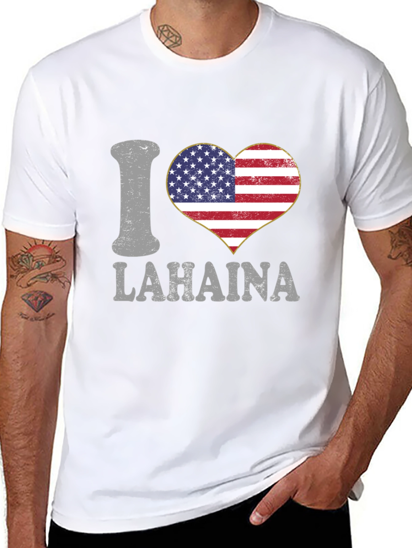 I Love Lahaina American Flag Heart T-Shirt