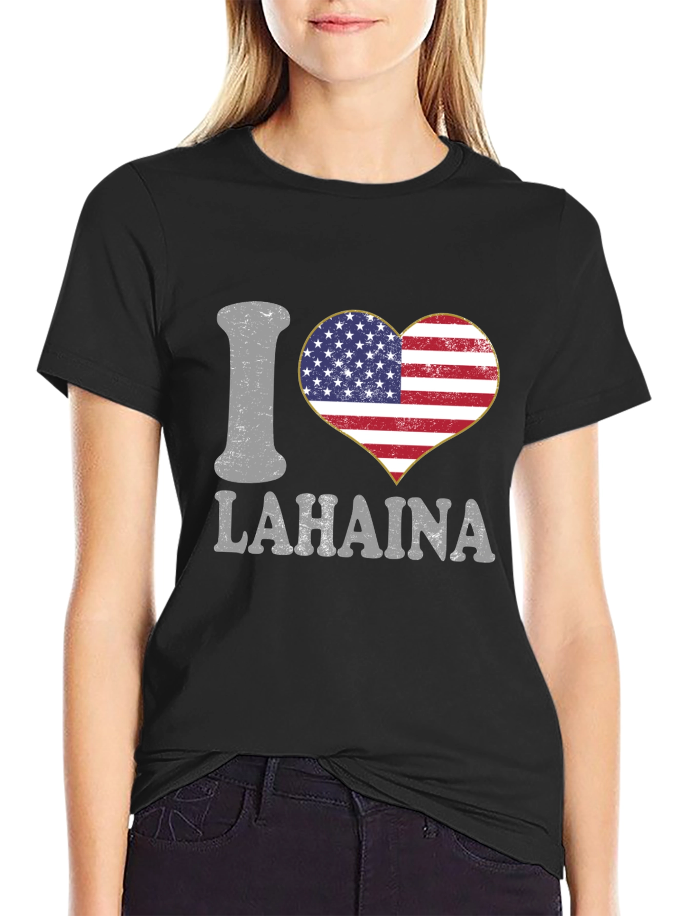 I Love Lahaina American Flag Heart T-Shirt