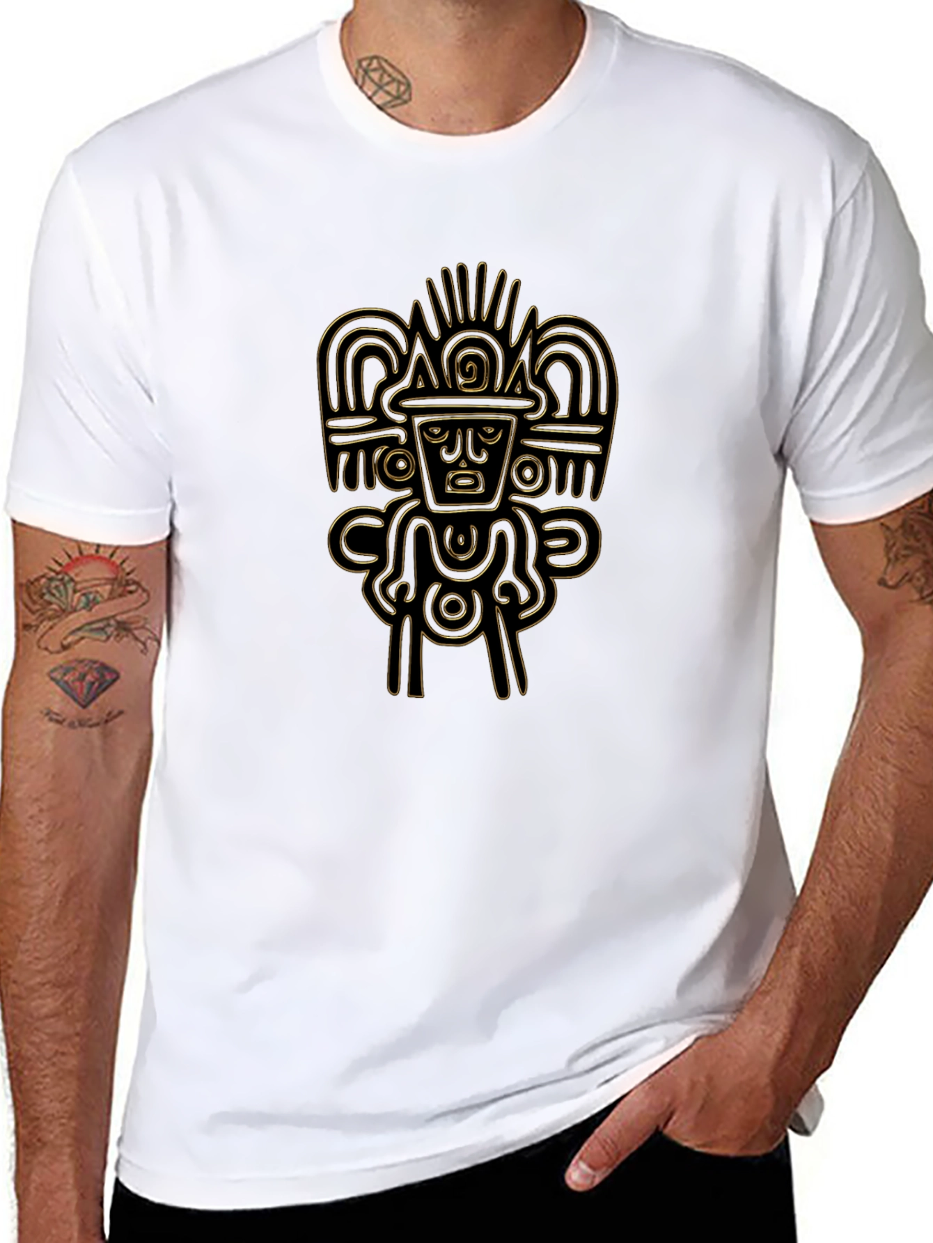 Aztec Gold Print Black T-Shirt