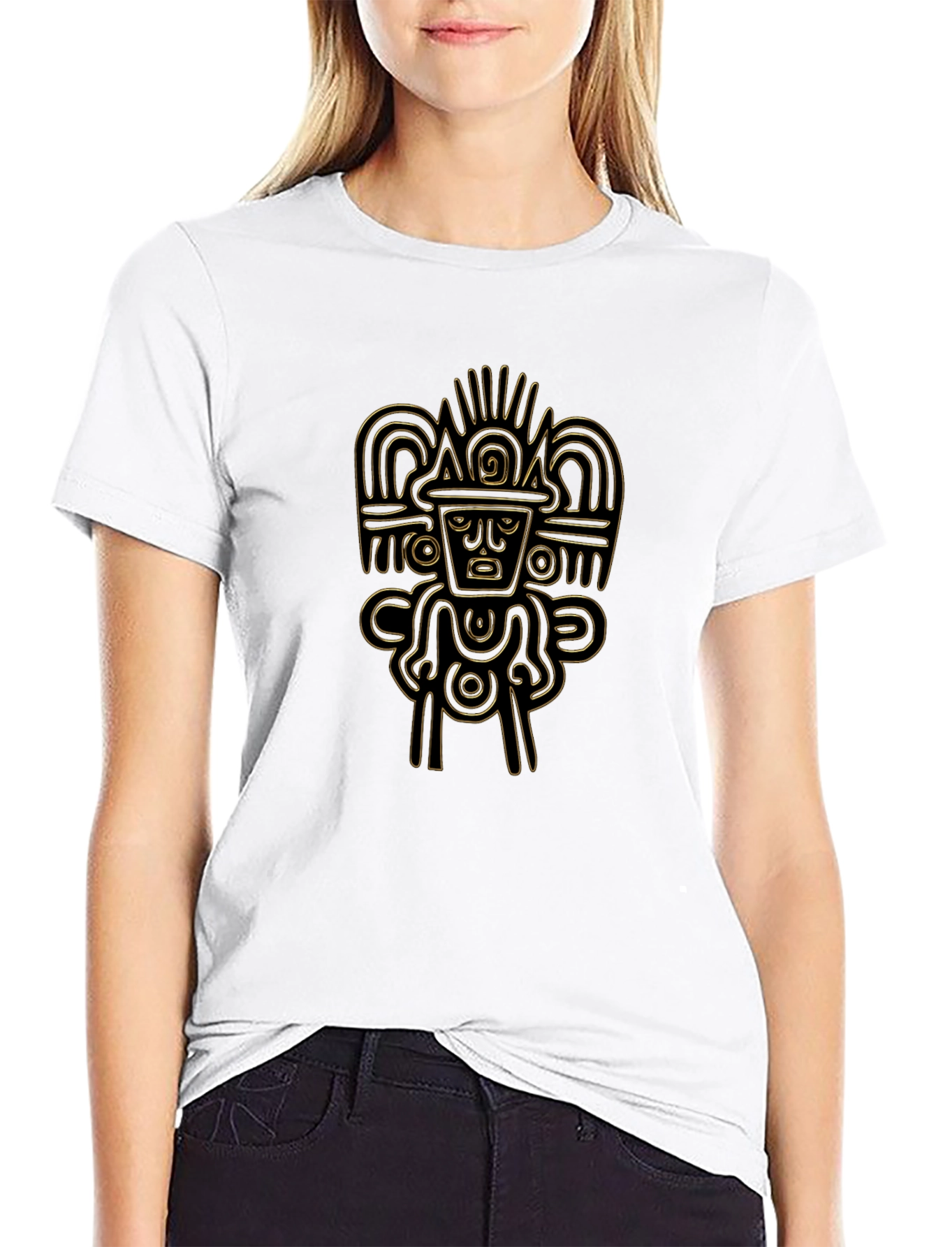 Aztec Gold Print Black T-Shirt