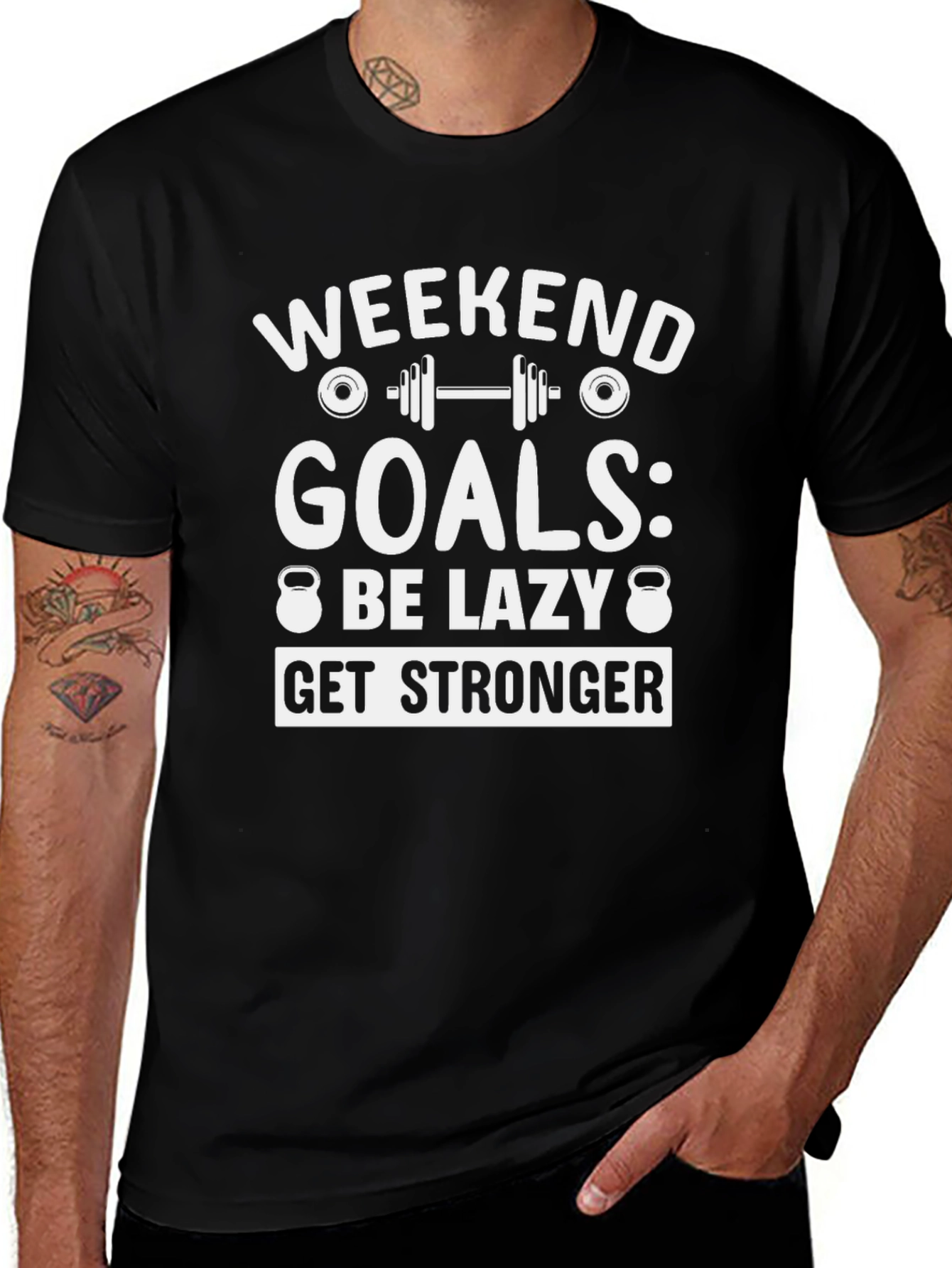 Weekend Goals Graphic T-Shirt - Be Lazy Get Stronger