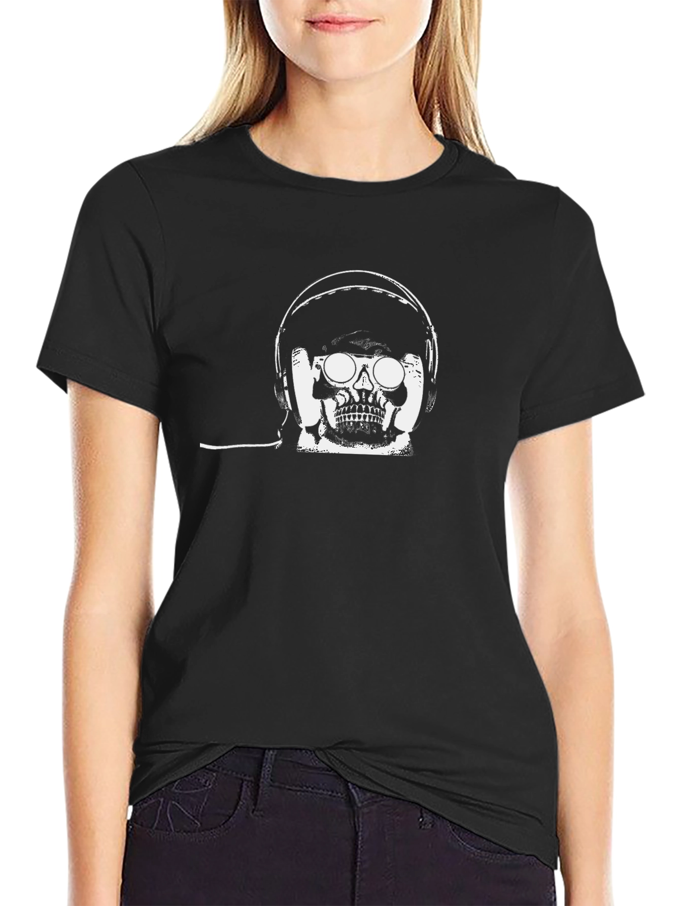 Skull with Headphones Black T-Shirt