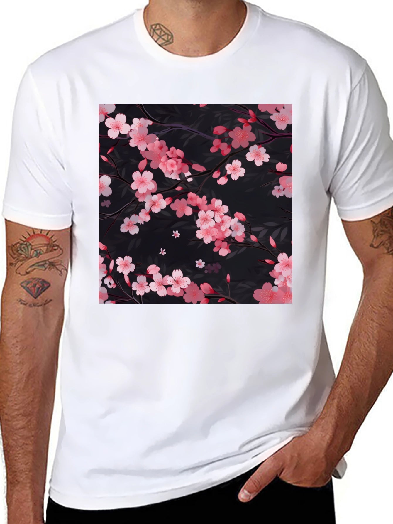 Cherry Blossom Print Black T-Shirt