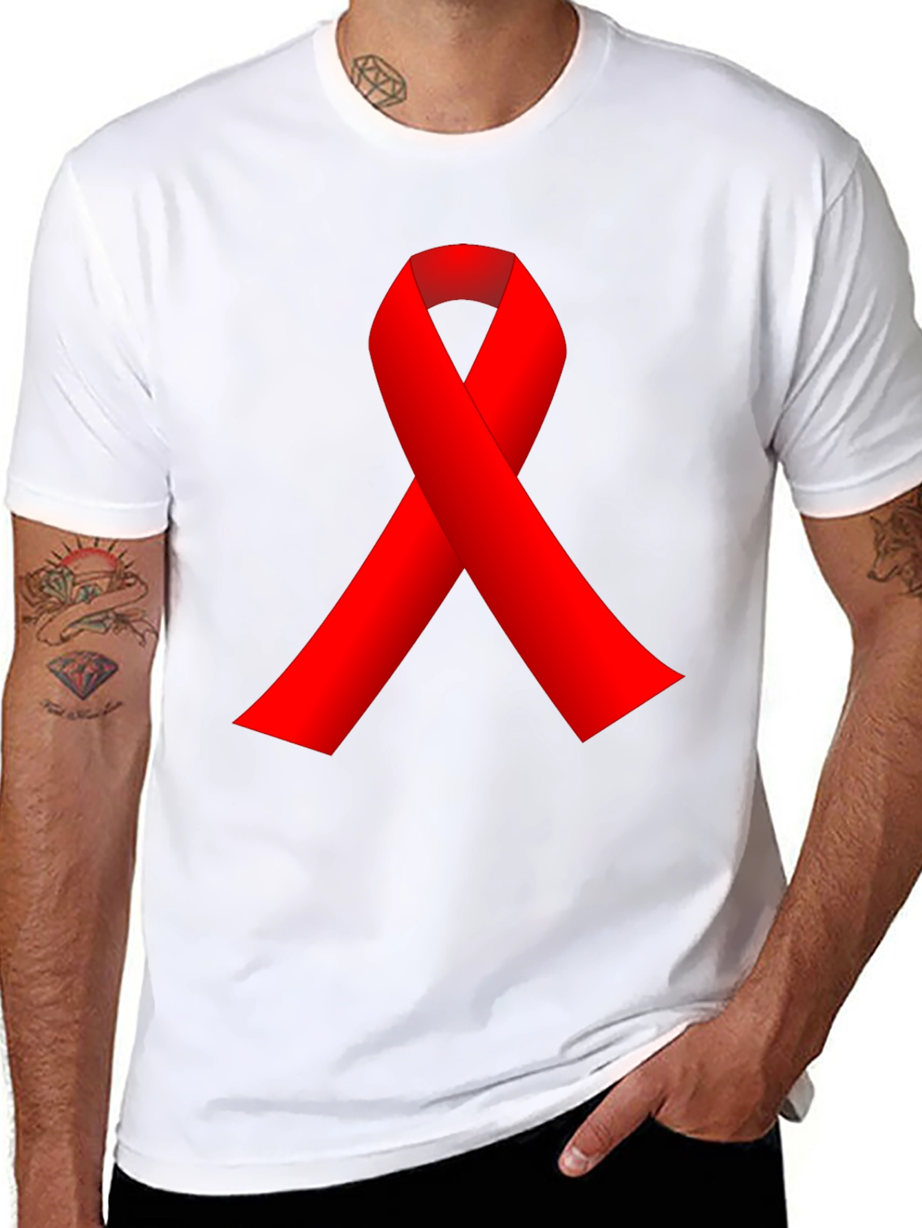 Red Ribbon Black T-Shirt - AIDS Awareness