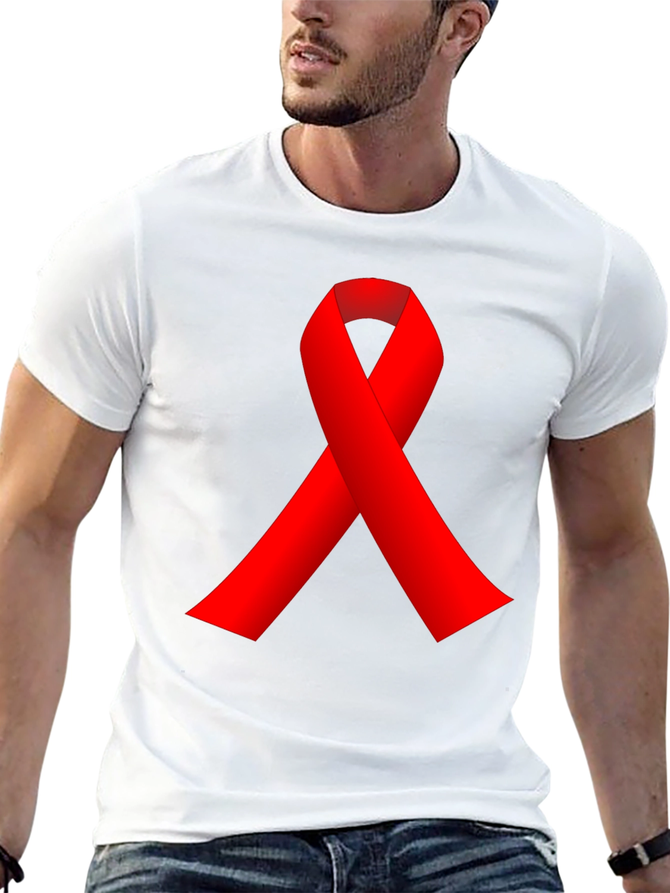 Red Ribbon Black T-Shirt - AIDS Awareness
