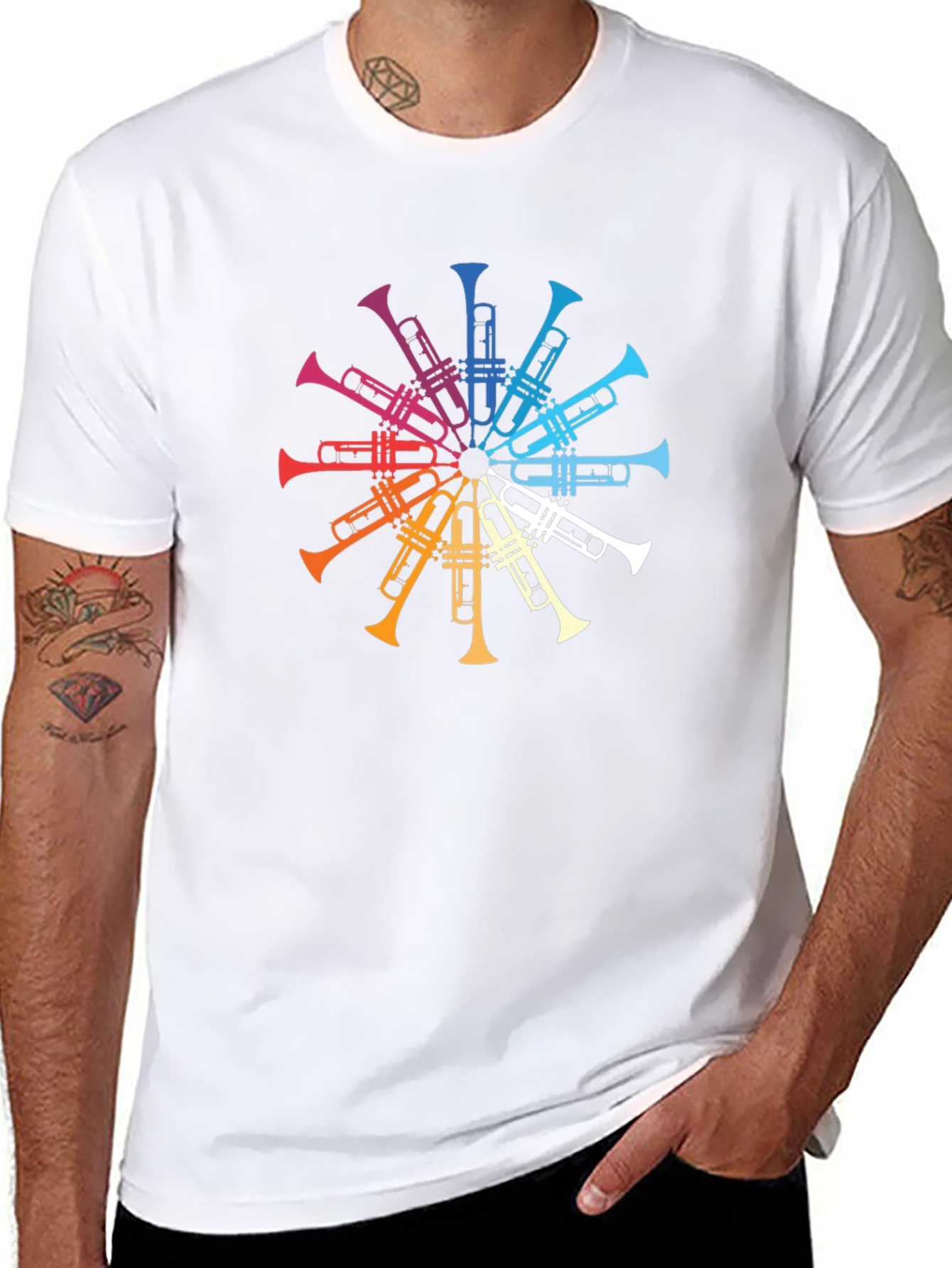 Rainbow Trumpet Circle Graphic Tee - Black T-Shirt