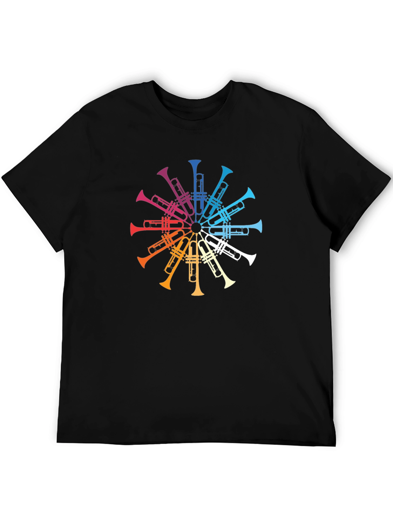 Rainbow Trumpet Circle Graphic Tee - Black T-Shirt