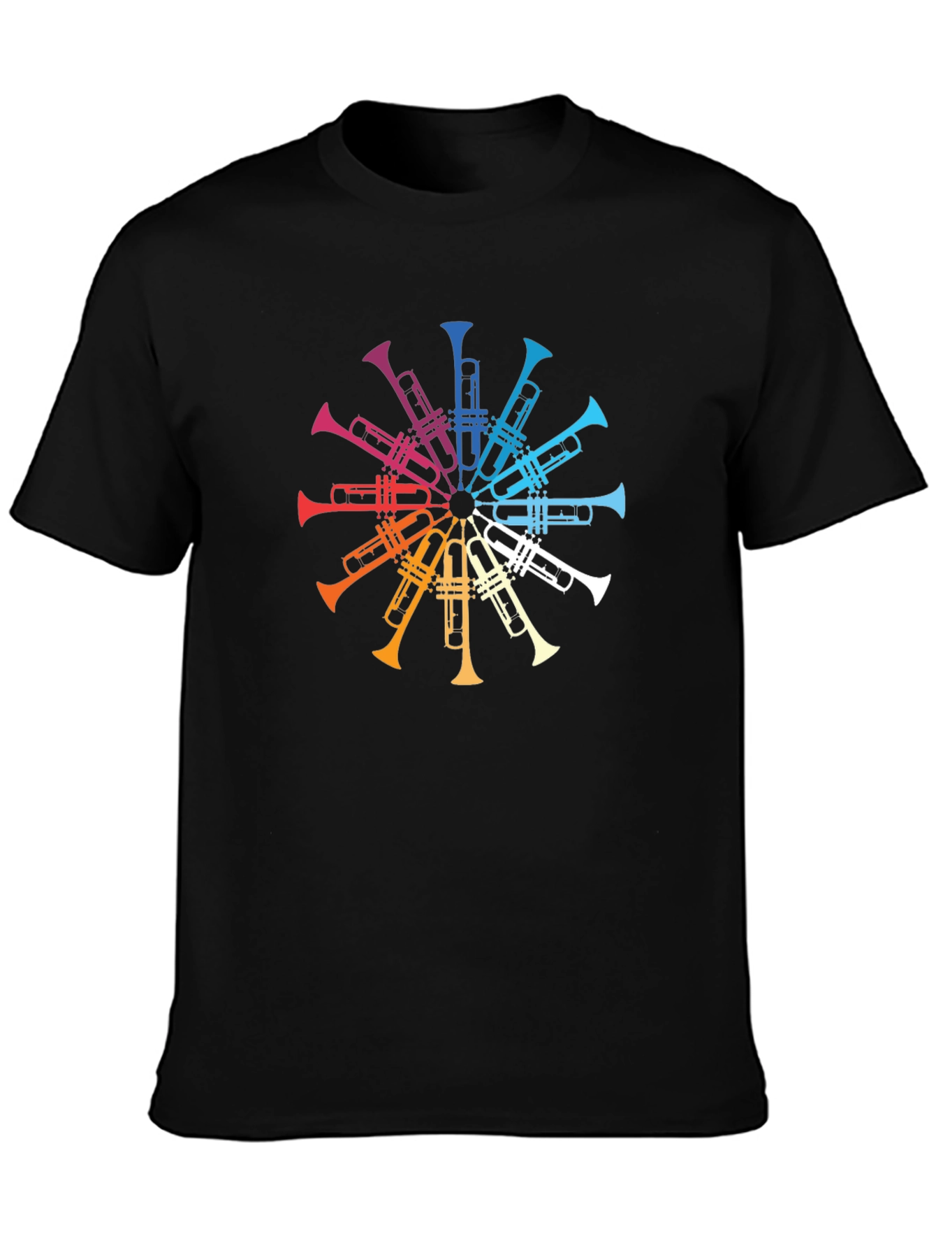 Rainbow Trumpet Circle Graphic Tee - Black T-Shirt