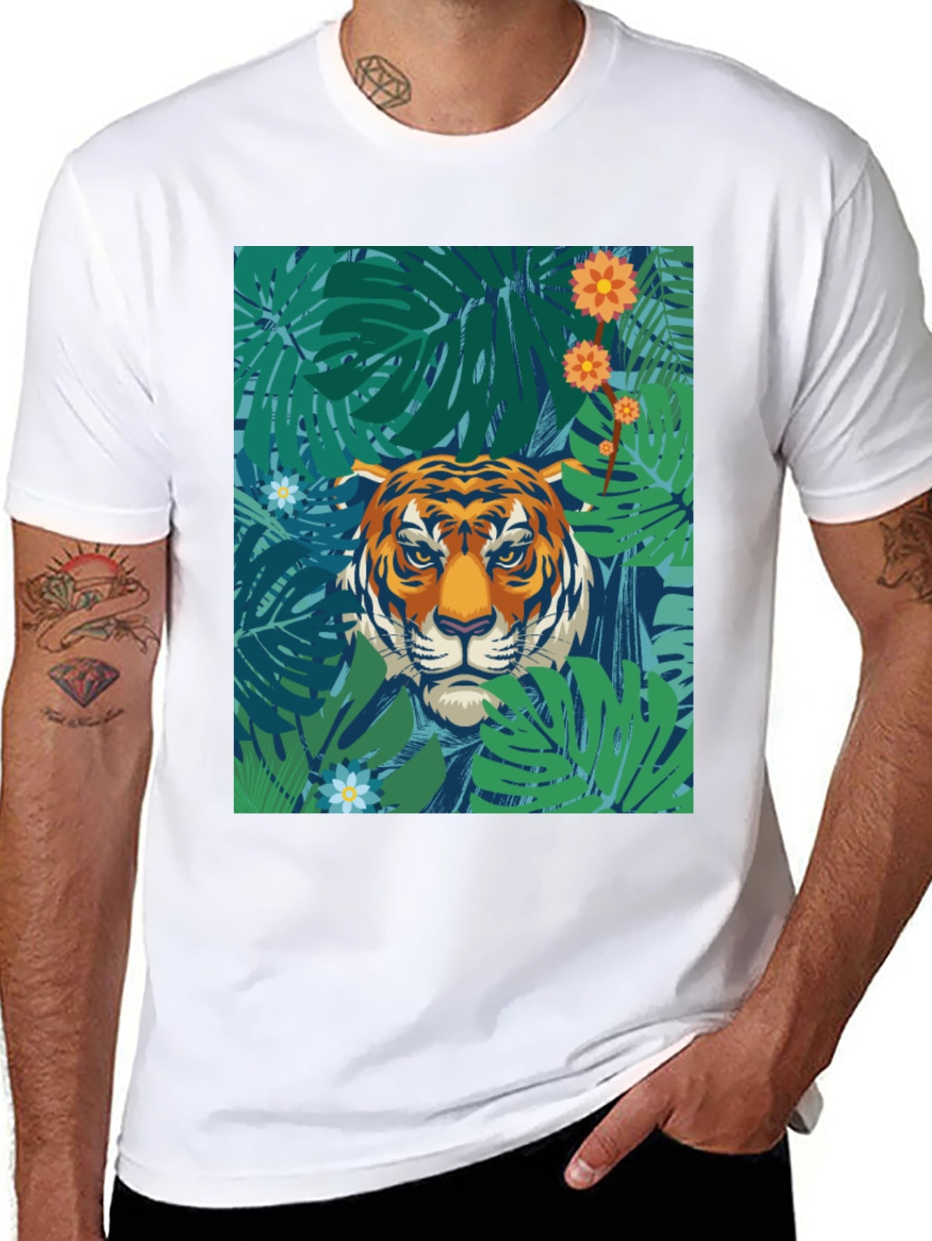 Jungle Tiger Graphic Tee - Black Cotton T-Shirt
