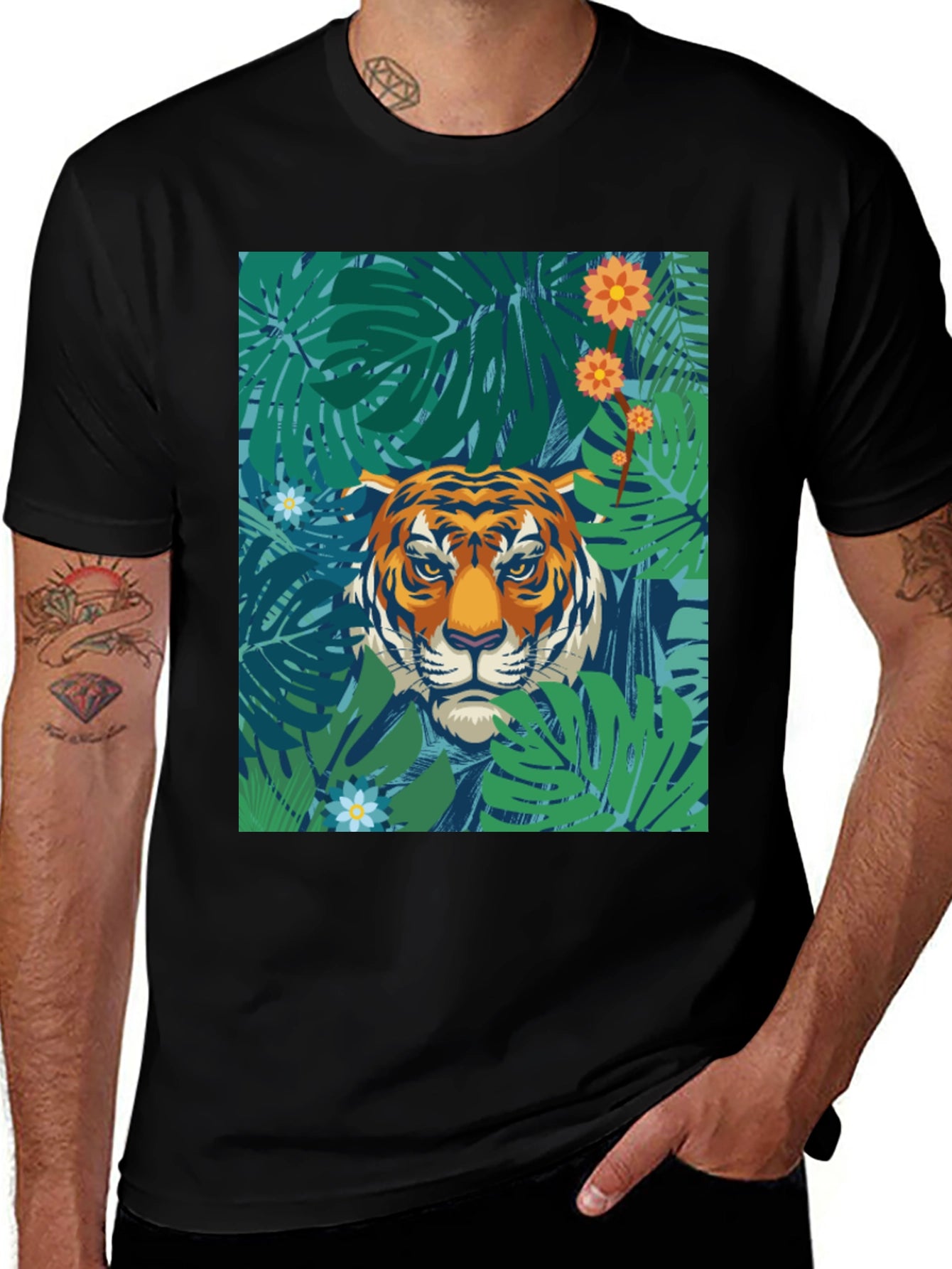 Jungle Tiger Graphic Tee - Black Cotton T-Shirt